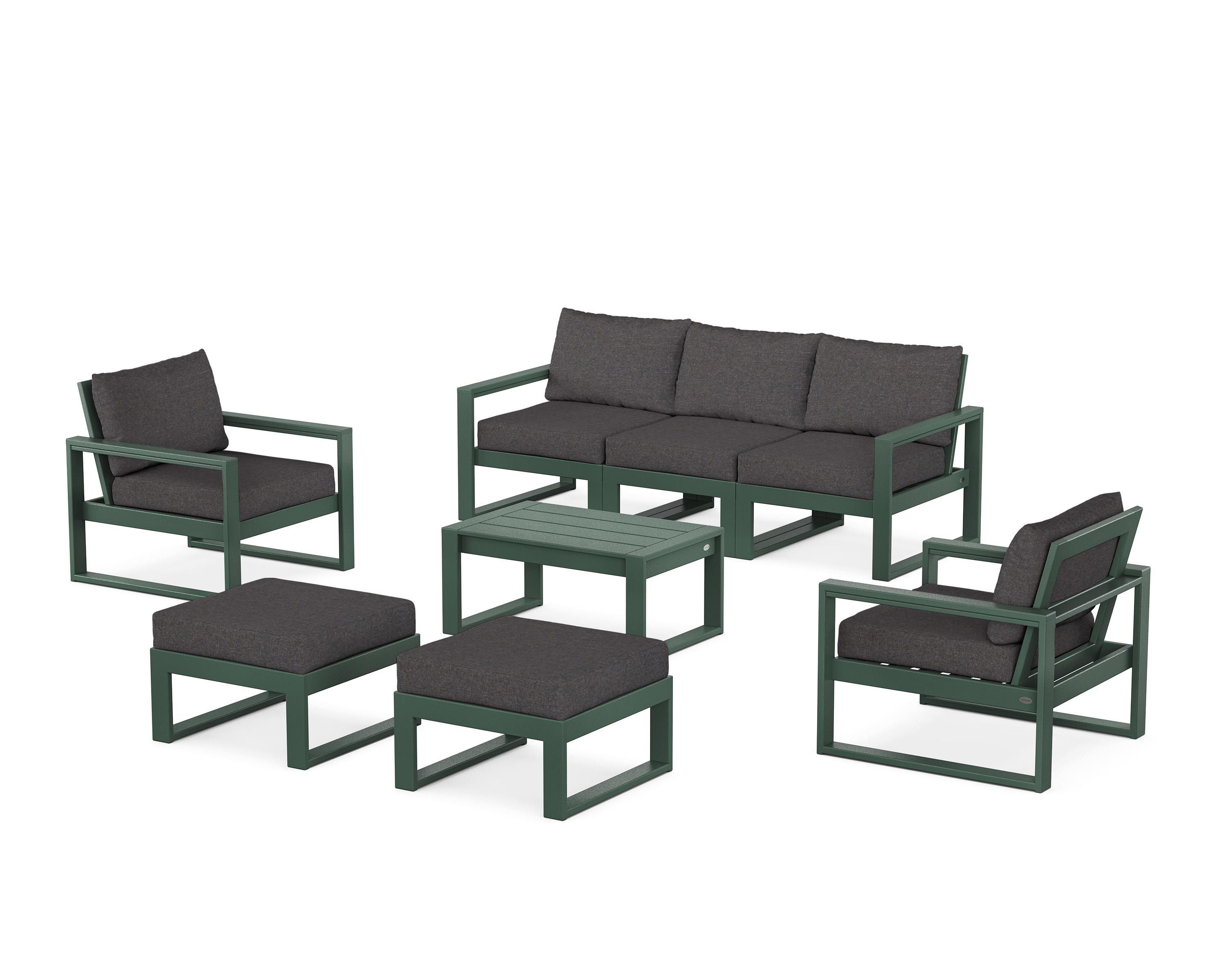 POLYWOOD EDGE Sectional 8-Piece Lounge Sofa Set in Green / Ash Charcoal
