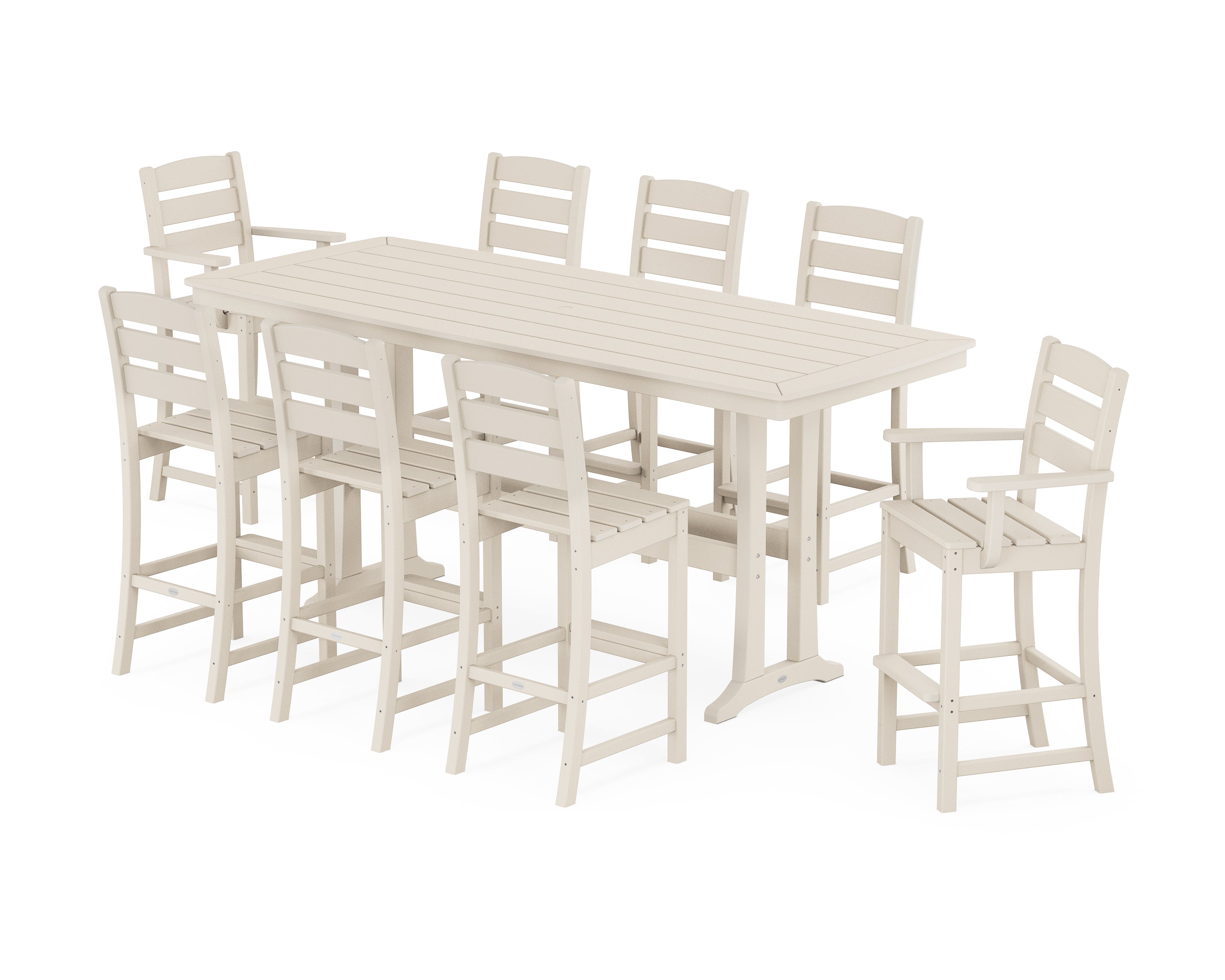 POLYWOOD Lakeside 9-Piece Bar Set with Trestle Legs in Sand