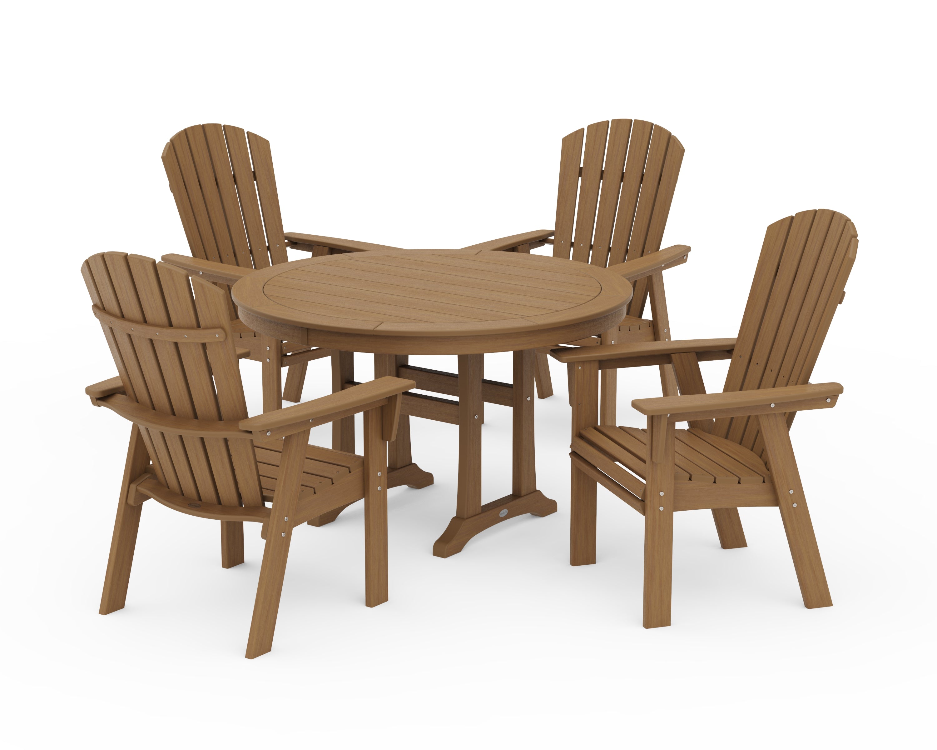 POLYWOOD Nautical Curveback Adirondack 5-Piece Round Dining Set with Trestle Legs in Natural