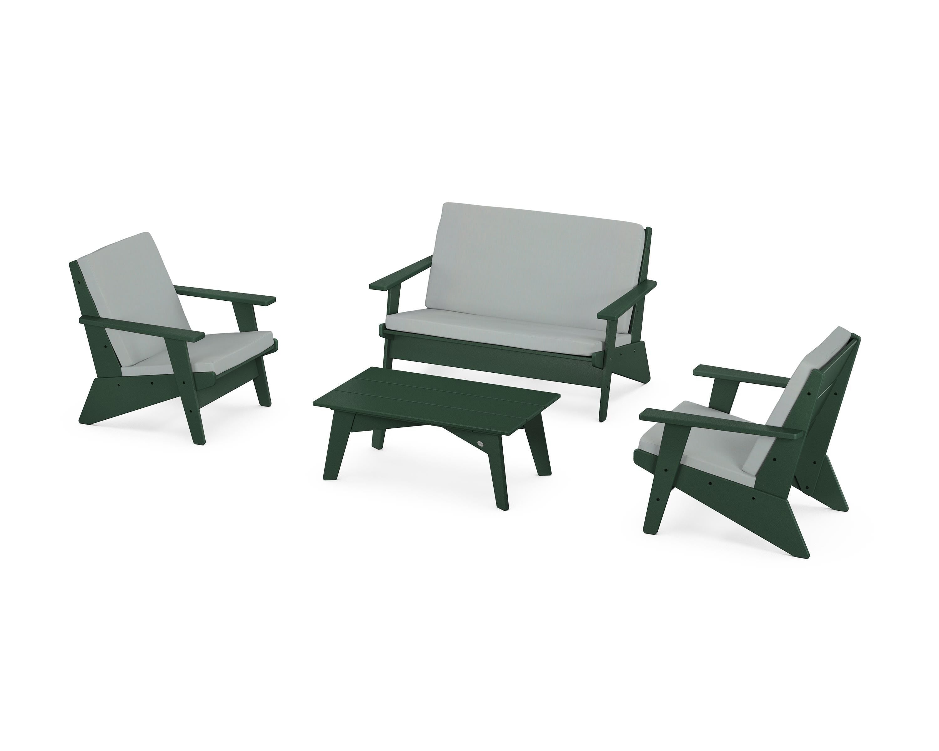 POLYWOOD Riviera Modern Lounge 4-Piece Set in Green / Spa
