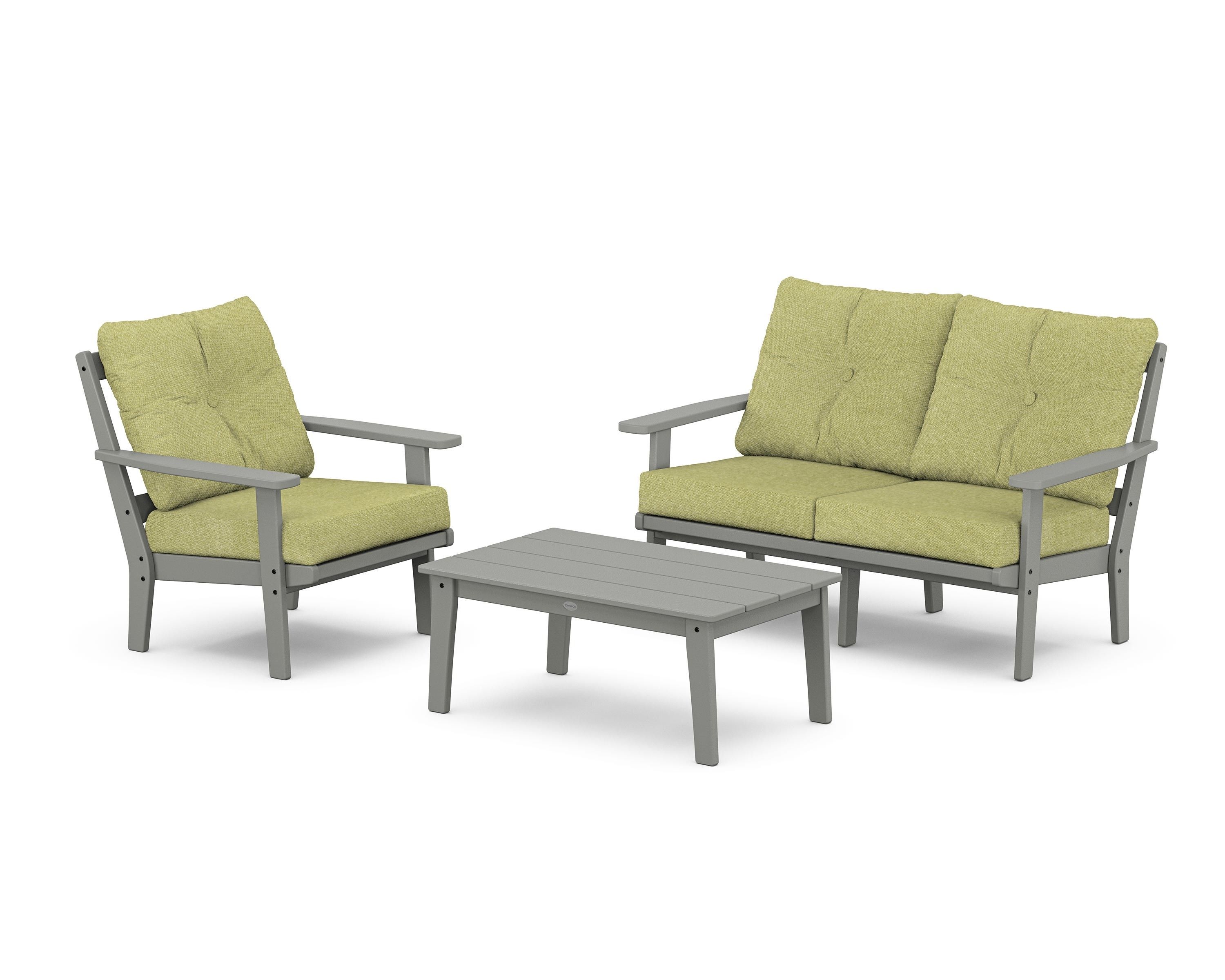 POLYWOOD Oxford 3-Piece Deep Seating Set with Loveseat in Slate Grey / Chartreuse Boucle