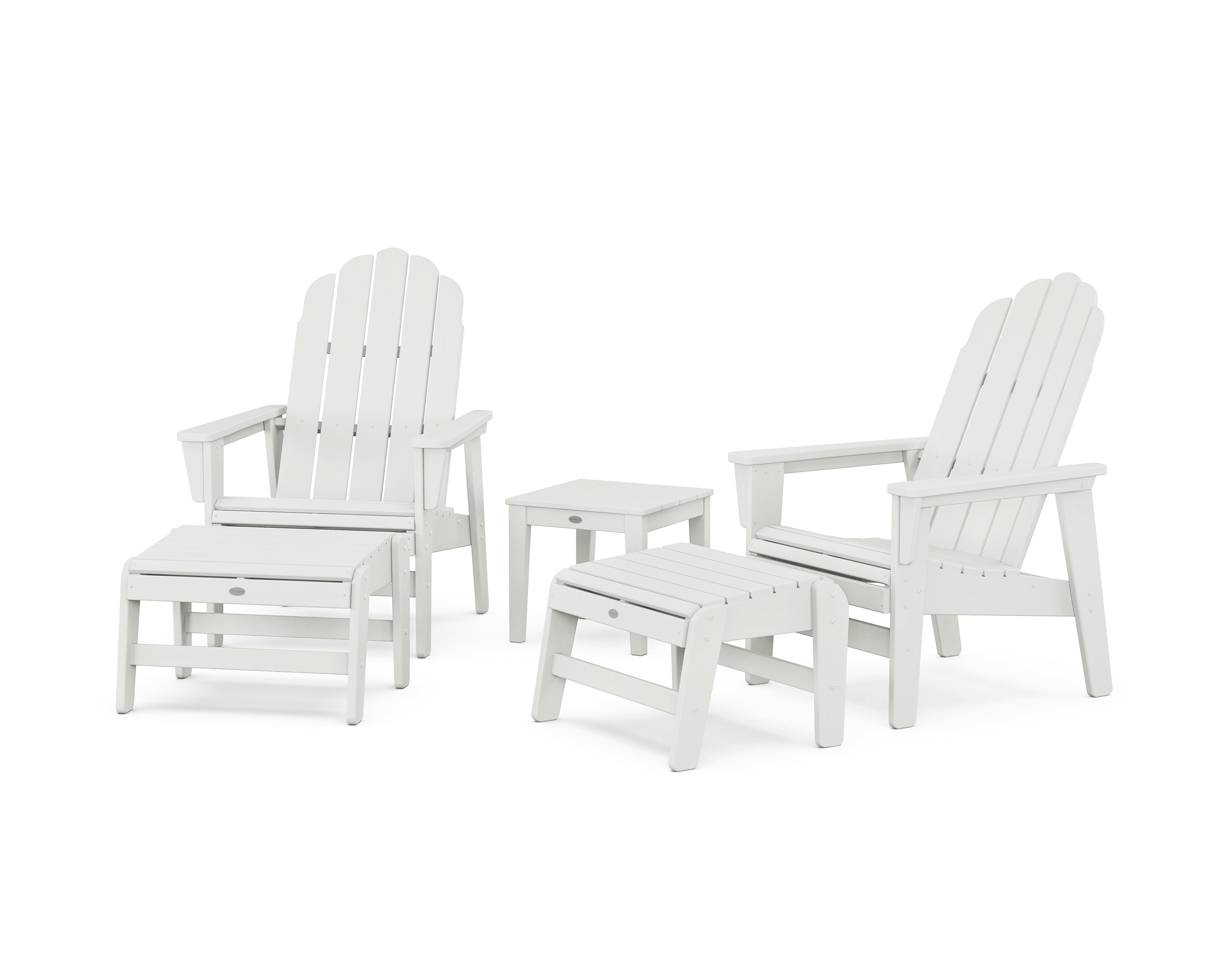 POLYWOOD 5-Piece Vineyard Grand Upright Adirondack Set with Ottomans and Side Table in Vintage White