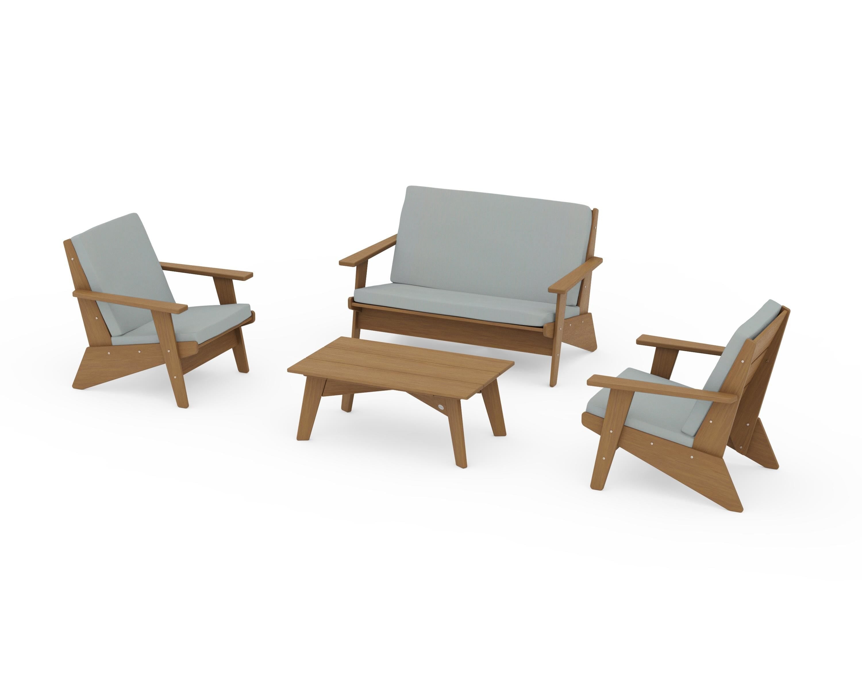 POLYWOOD Riviera Modern Lounge 4-Piece Set in Natural / Spa