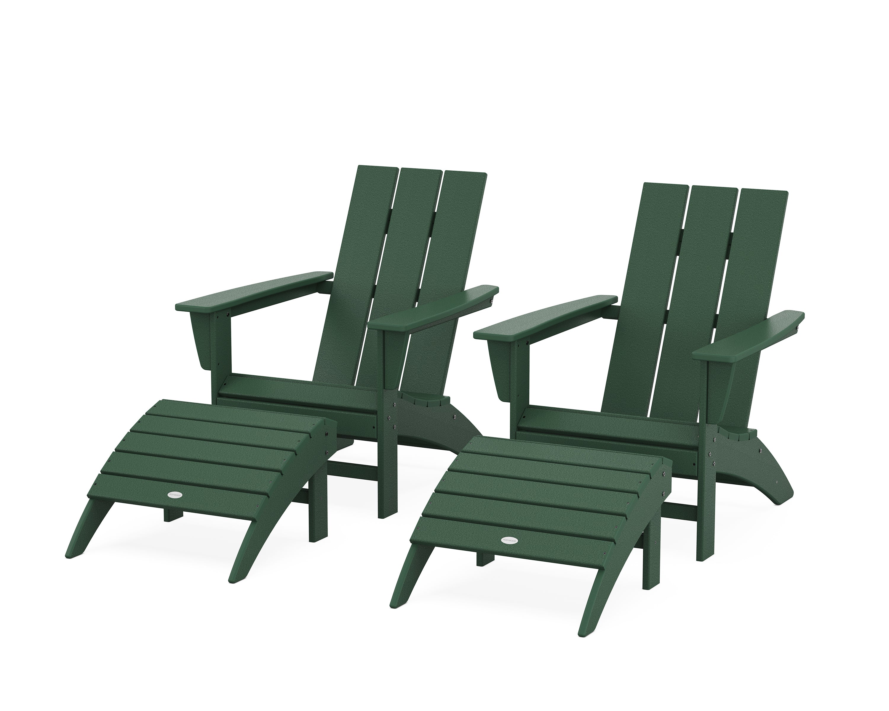 POLYWOOD® Modern Adirondack Chair 4-Piece Set with Ottomans in Green
