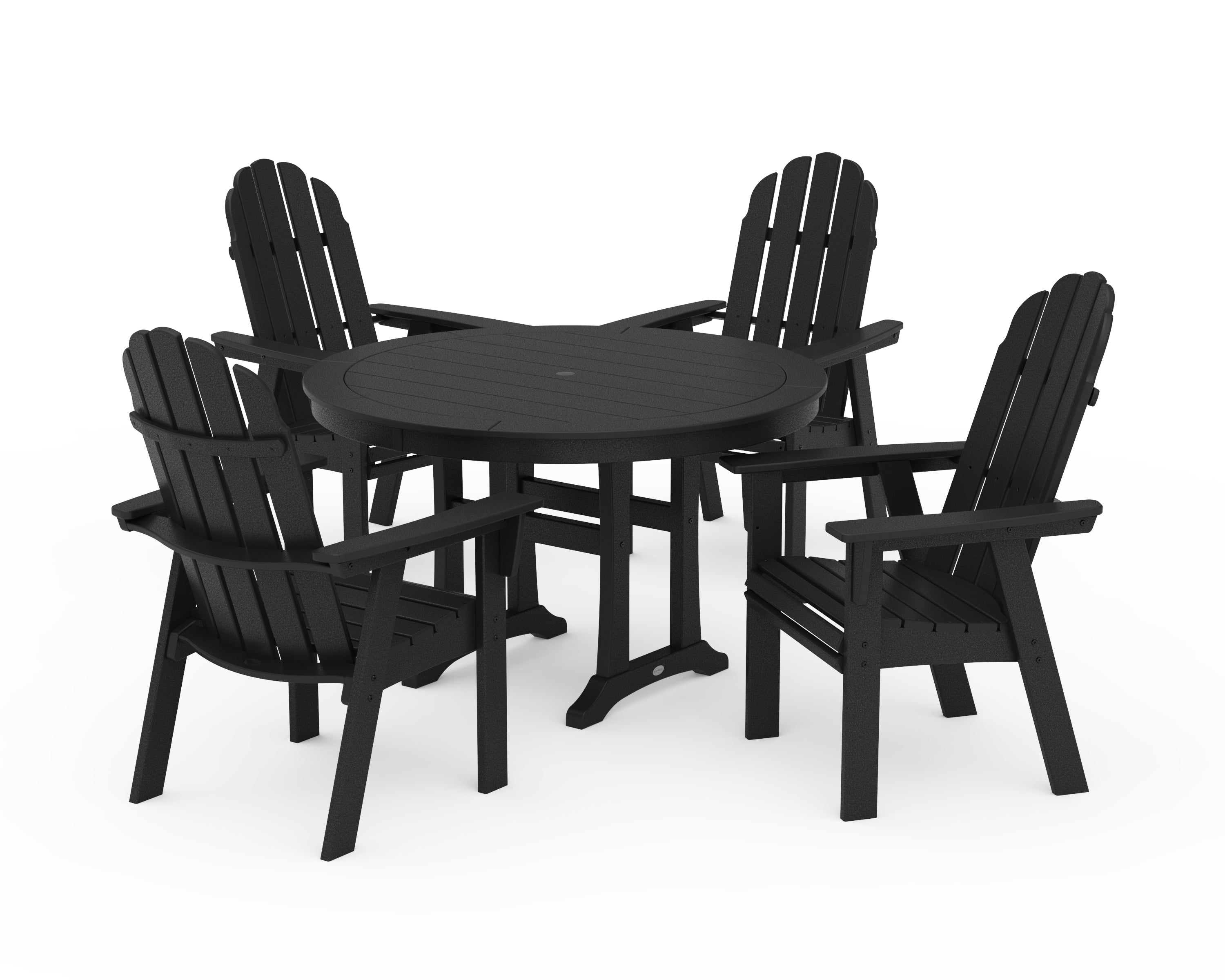 POLYWOOD Vineyard Curveback Adirondack 5-Piece Nautical Trestle Dining Set in Black