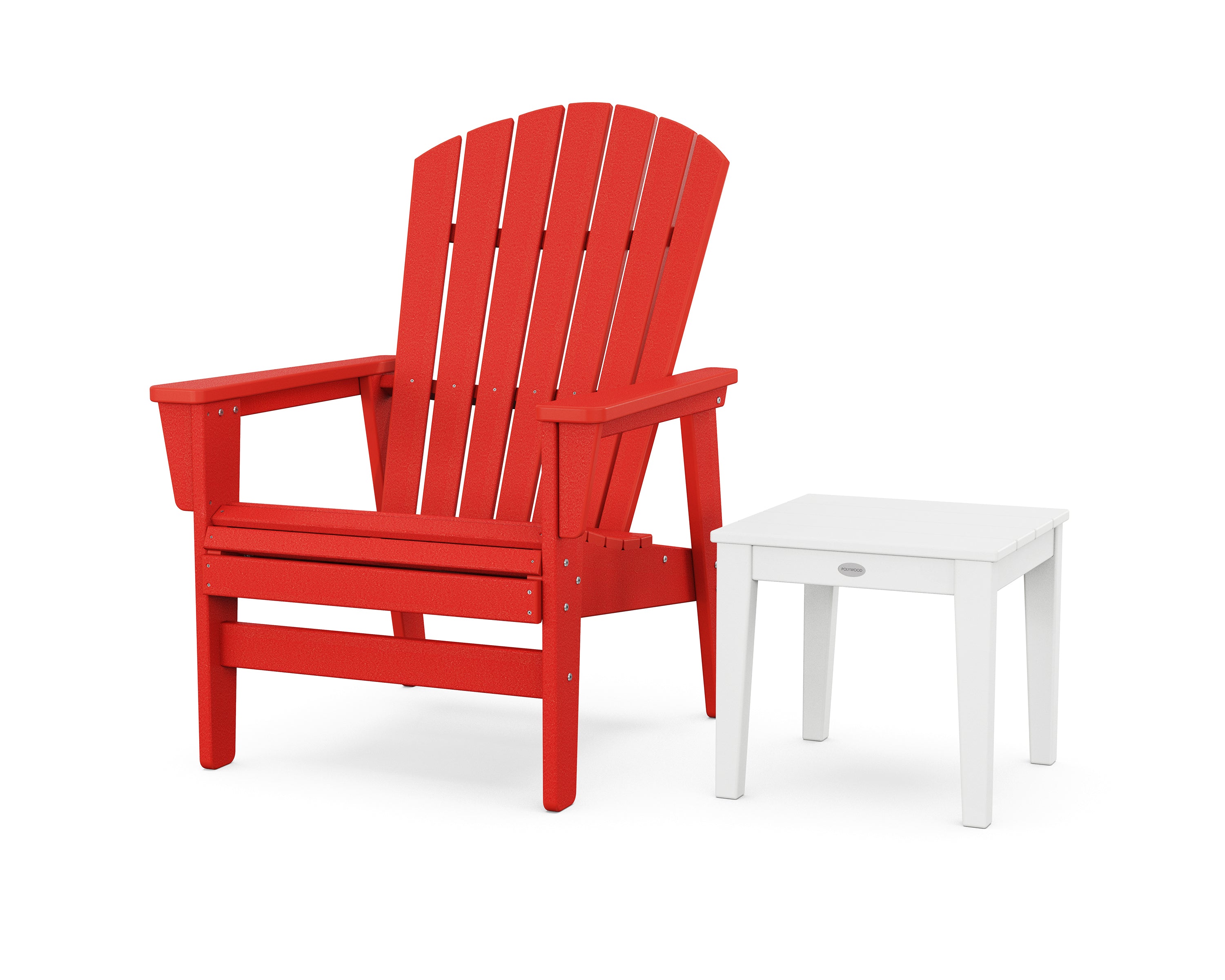 POLYWOOD Nautical Grand Upright Adirondack Chair with Side Table in Sunset Red / White