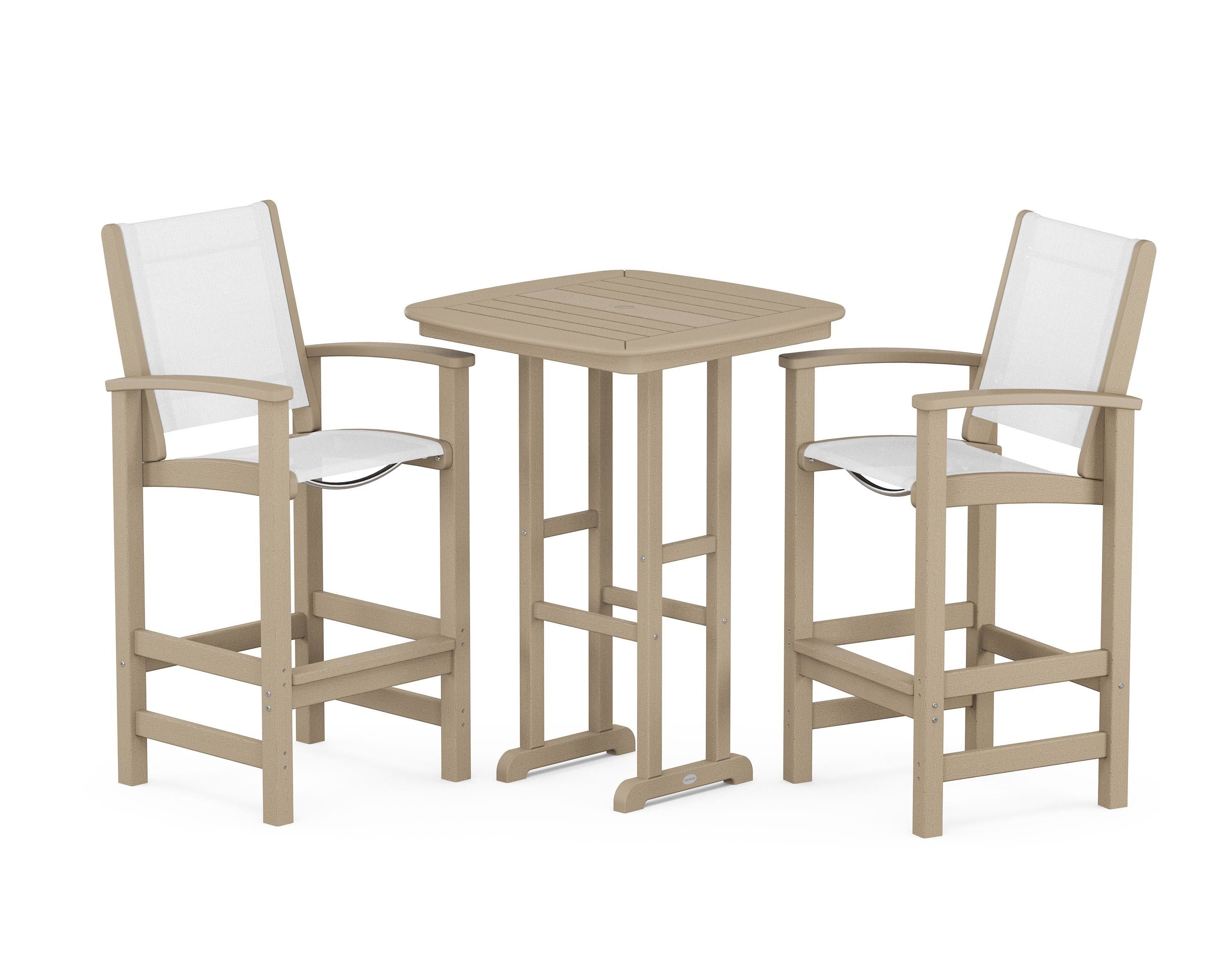 POLYWOOD Coastal 3-Piece Bar Set in Vintage Sahara / White Sling