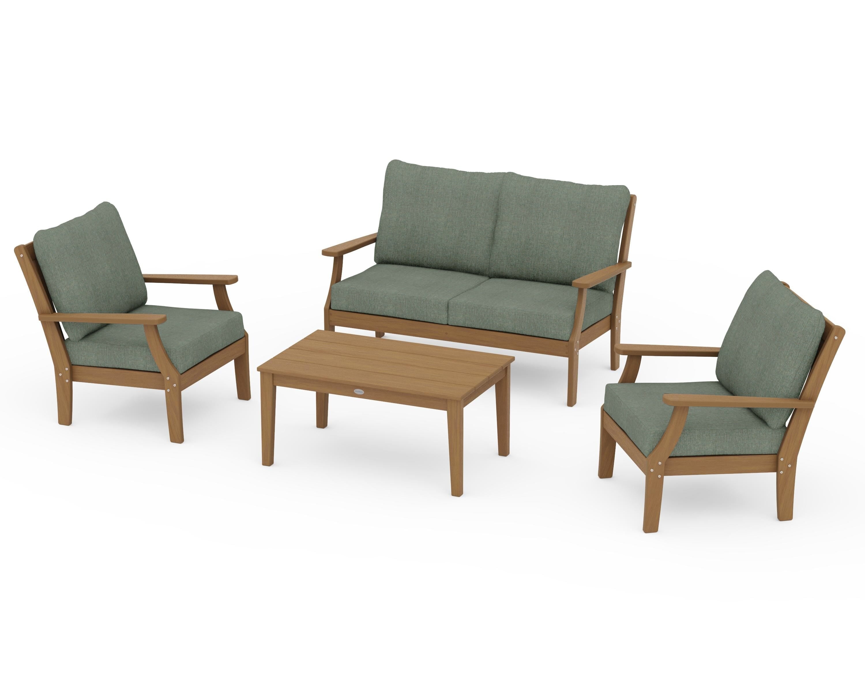 POLYWOOD Braxton 4-Piece Deep Seating Chair Set in Natural / Cast Sage