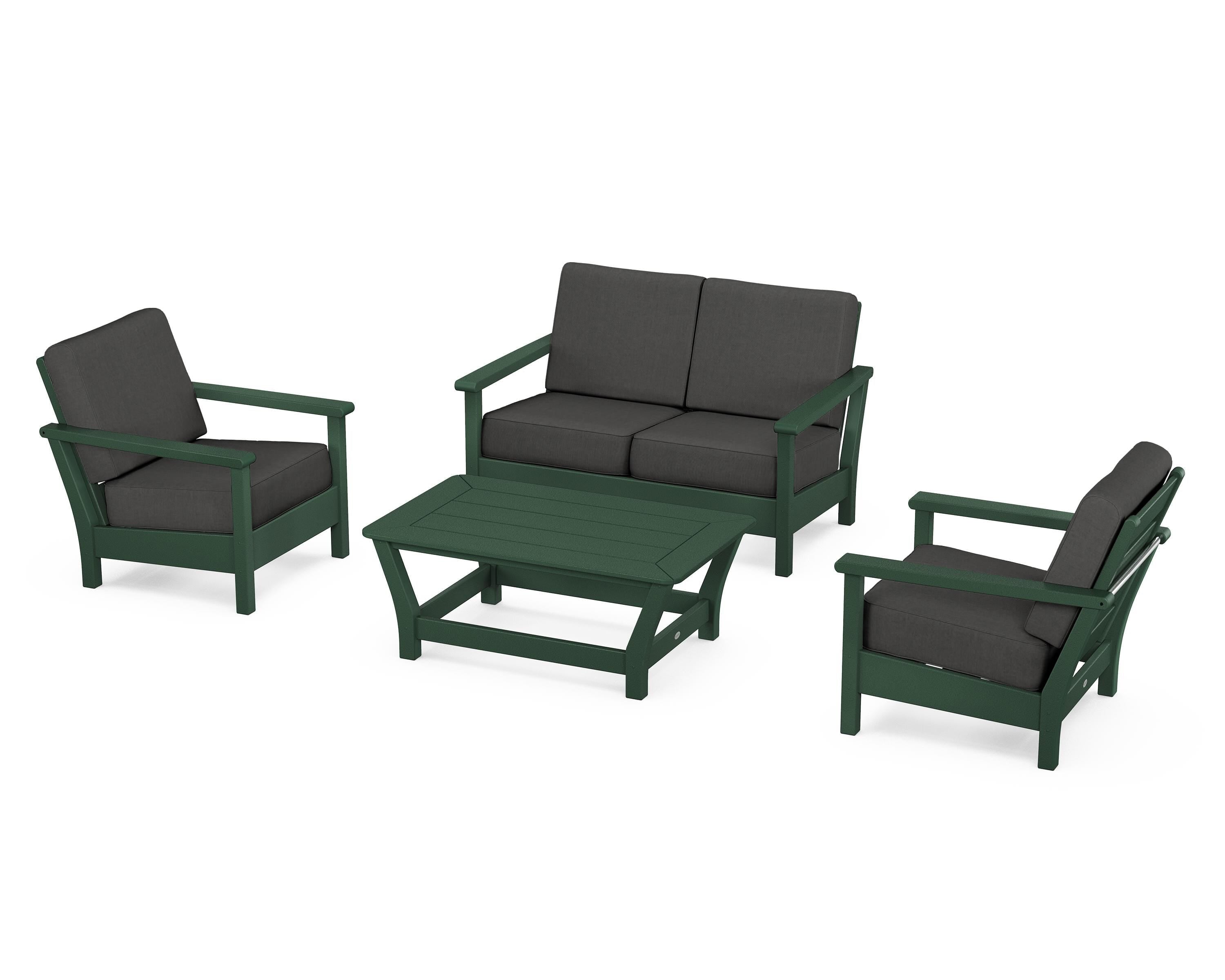 POLYWOOD Harbour 4-Piece Deep Seating Set in Green / Spectrum Carbon