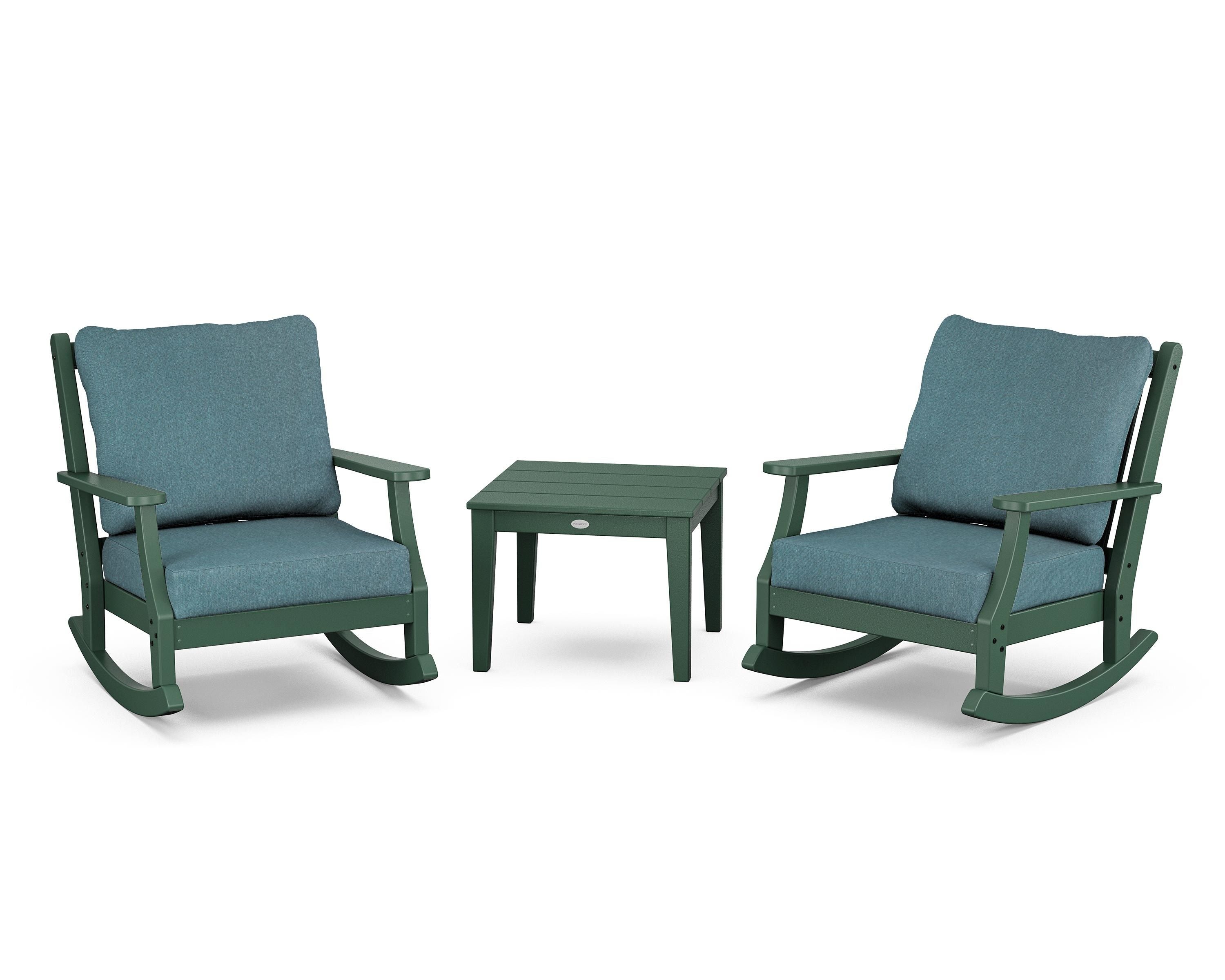 Country Living Wovendale 3-Piece Deep Seating Rocker Set in Green / Ocean Teal