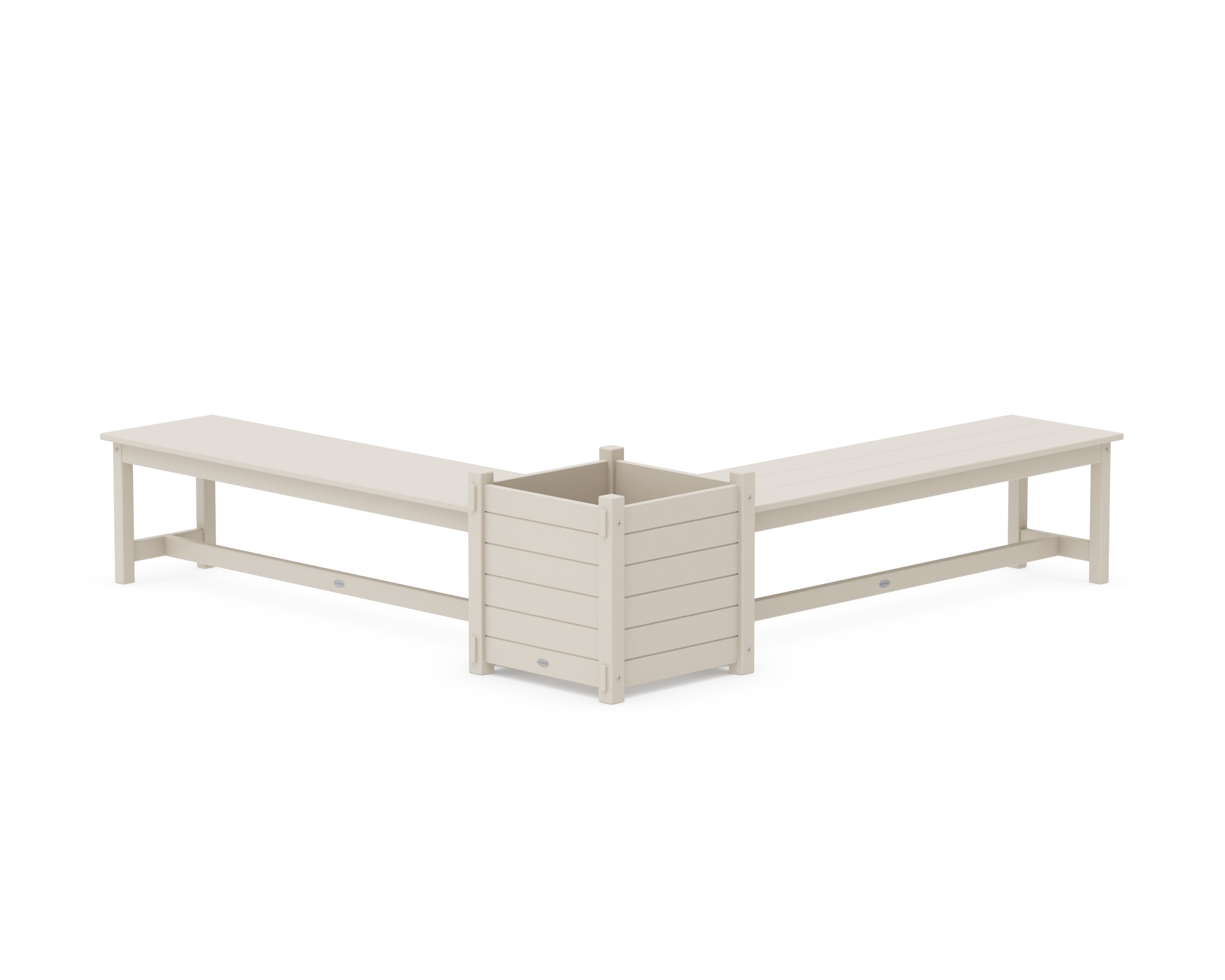 POLYWOOD 60" Nautical L- Shaped Planter Bench Set- Large in Sand