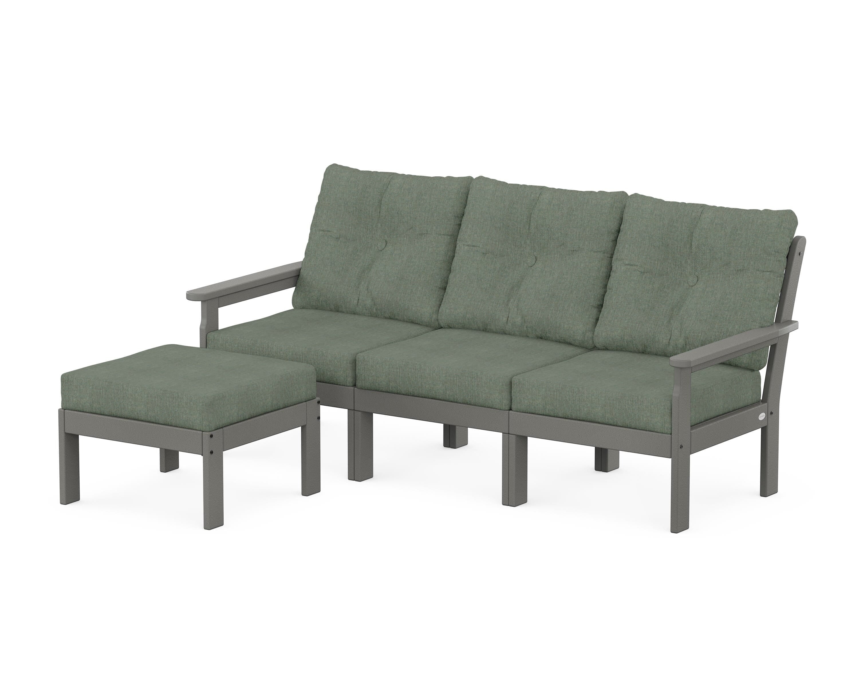 POLYWOOD Vineyard 4-Piece Sectional with Ottoman in Slate Grey / Cast Sage