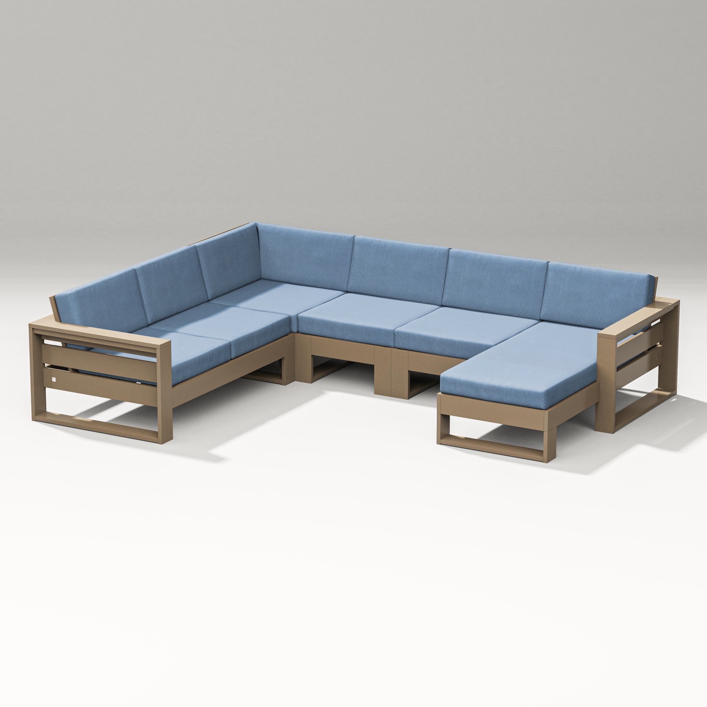 PW Designer Series Latitude Corner Sectional with Right Chaise in Vintage Sahara / Sky Blue