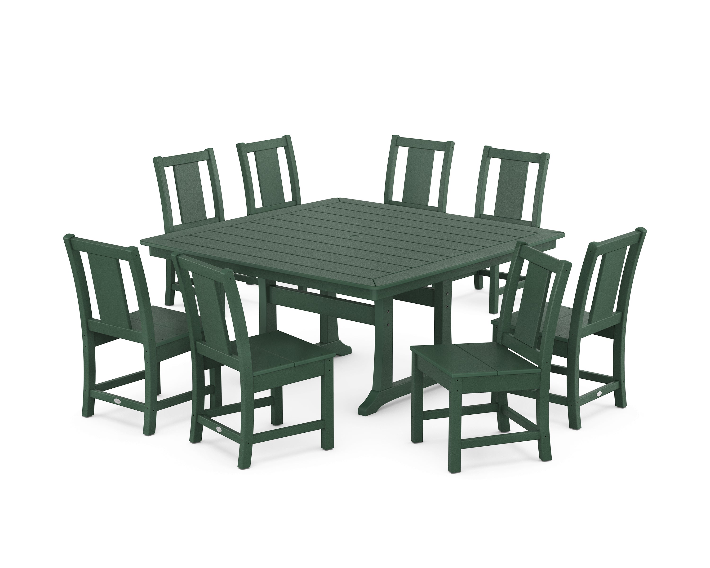 POLYWOOD Prairie Side Chair 9-Piece Square Dining Set with Trestle Legs in Green