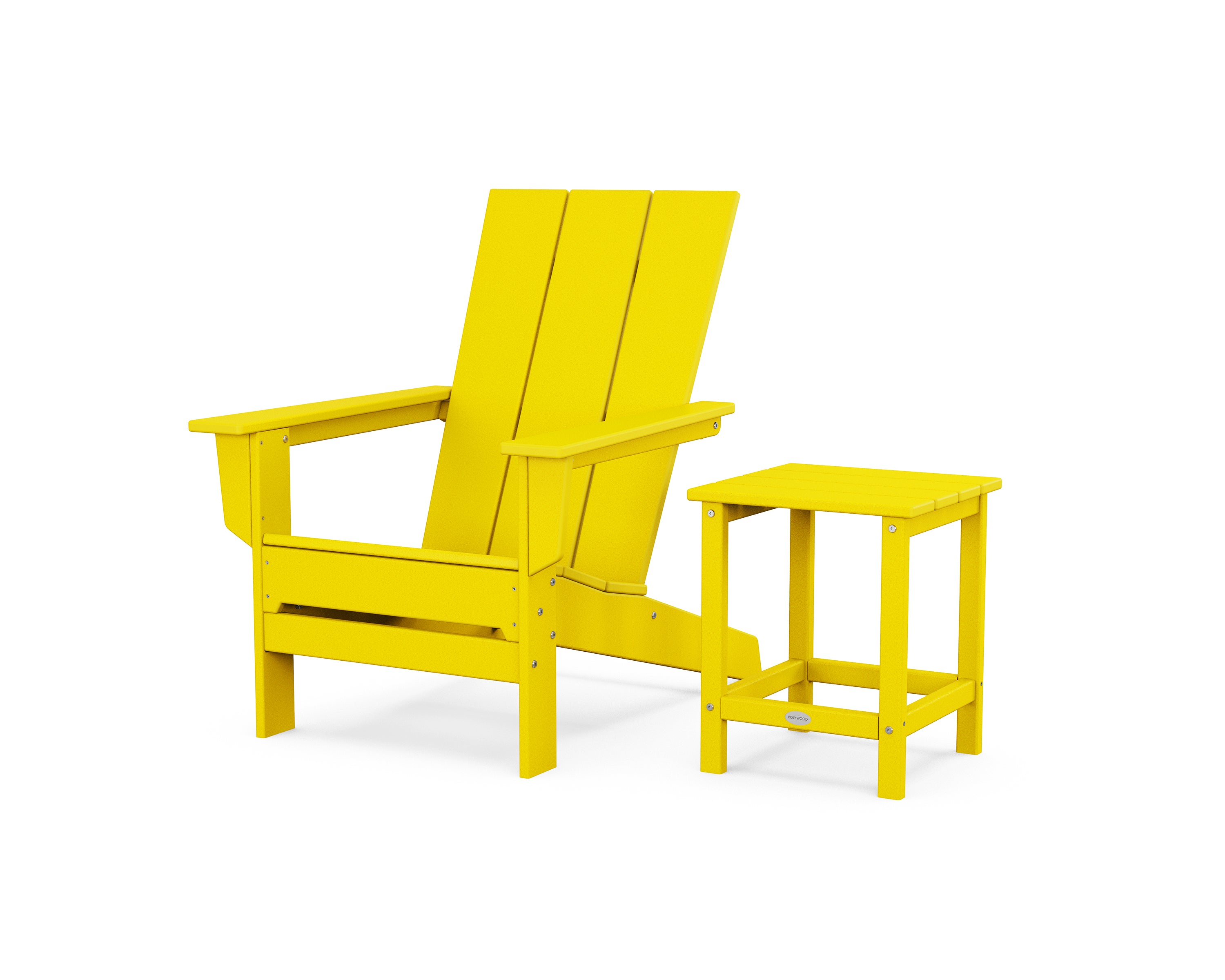 POLYWOOD Modern Studio Adirondack Chair with Side Table in Lemon