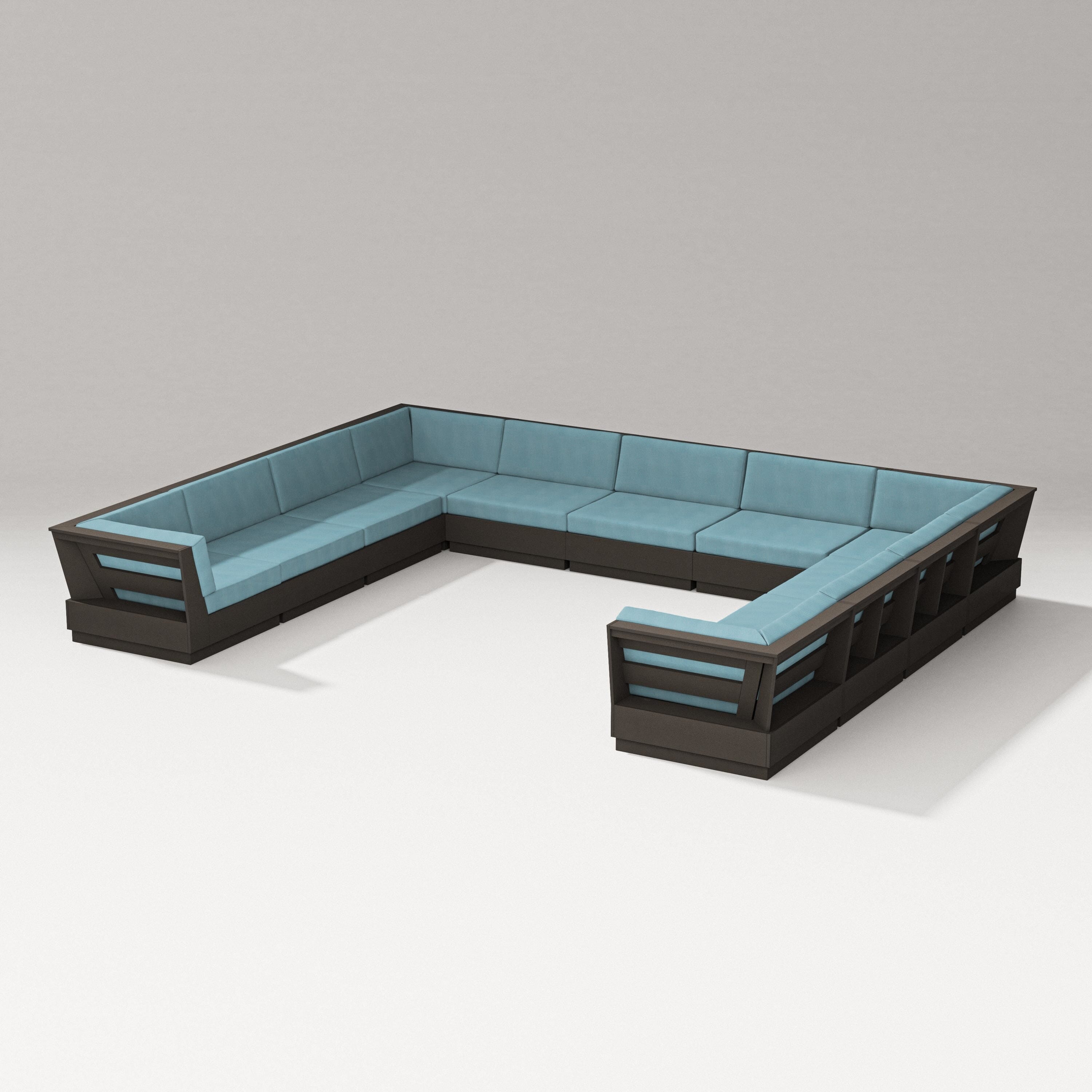 PW Designer Series Elevate Large U-Shaped Sectional in Vintage Coffee / Lattice Sky Blue