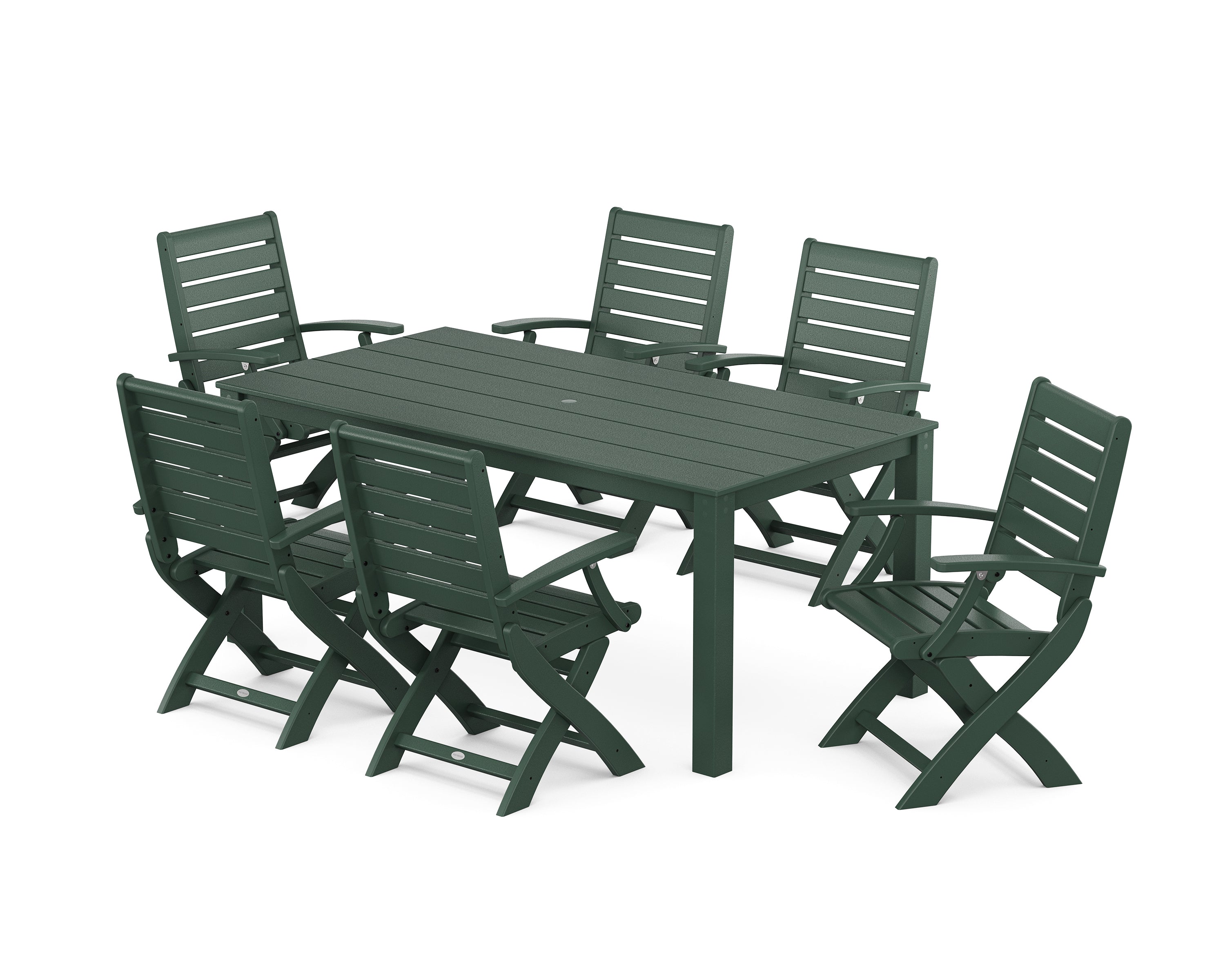 POLYWOOD Signature Folding Chair 7-Piece Parsons Dining Set in Green