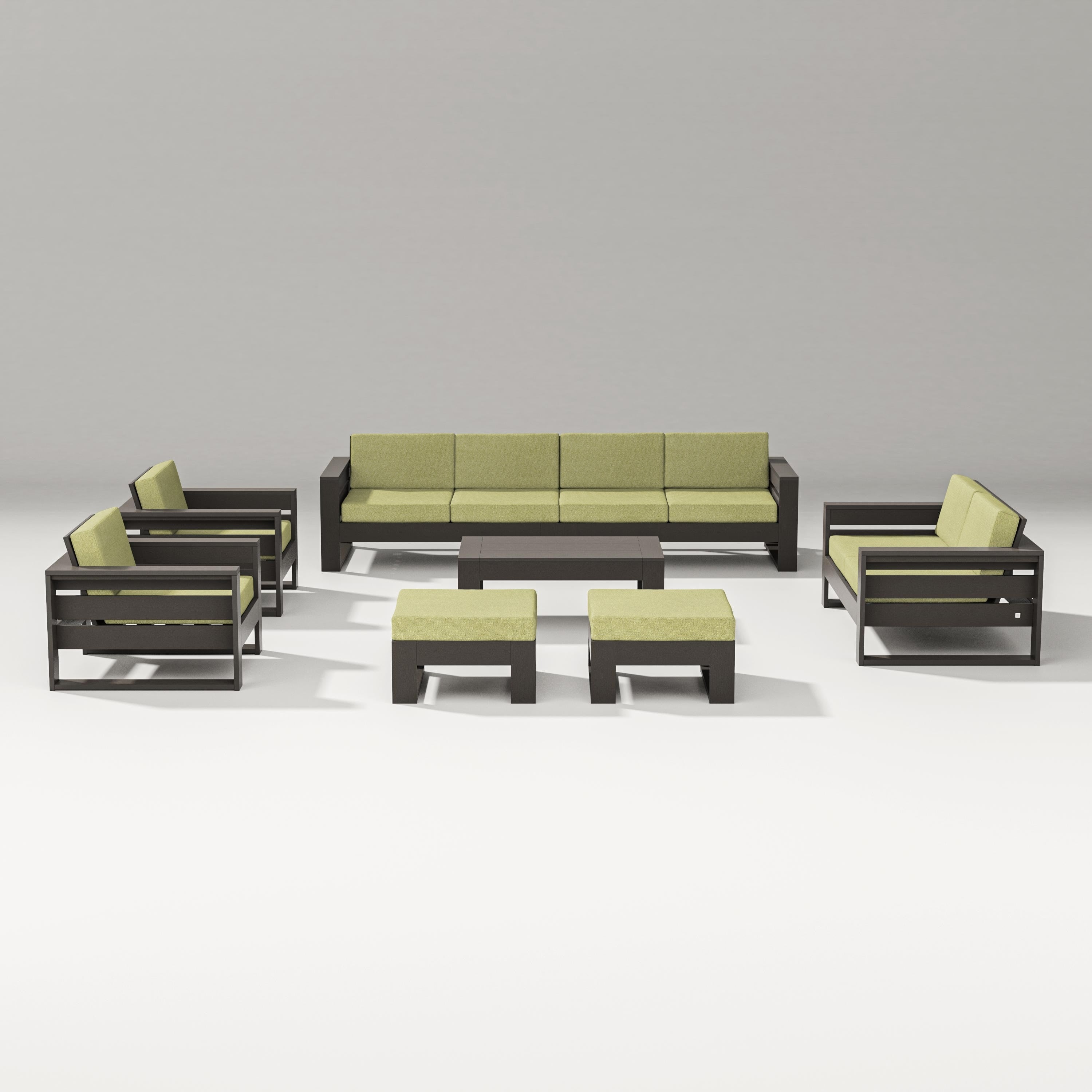 PW Designer Series Latitude 8-Piece Lounge Sofa Set in Vintage Coffee / Chartreuse Boucle