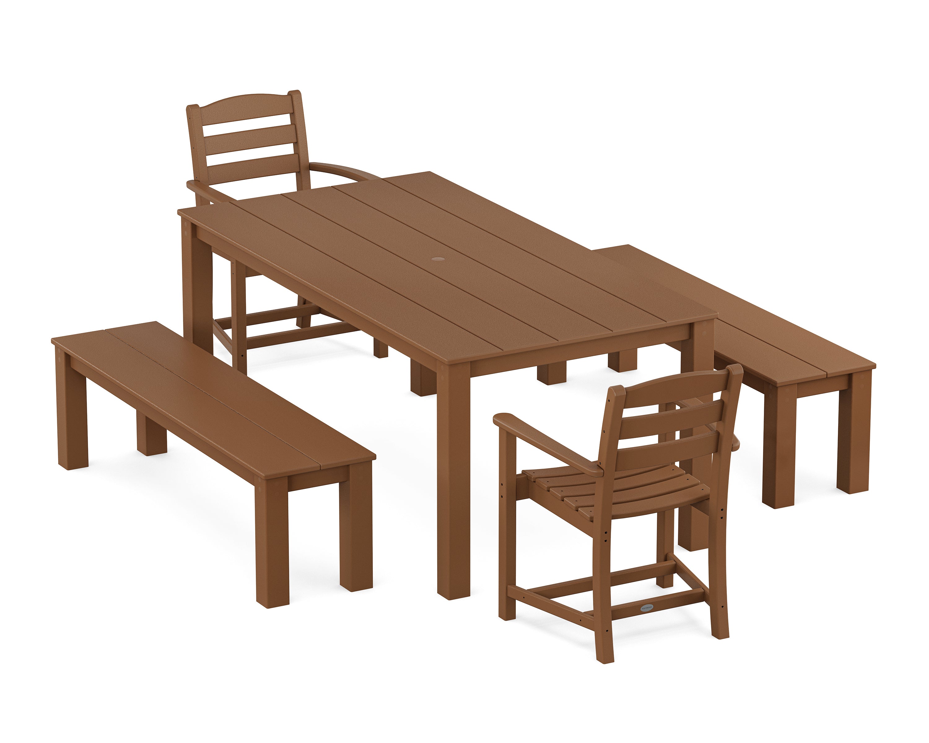 POLYWOOD La Casa Cafe' 5-Piece Parsons Dining Set with Benches in Teak