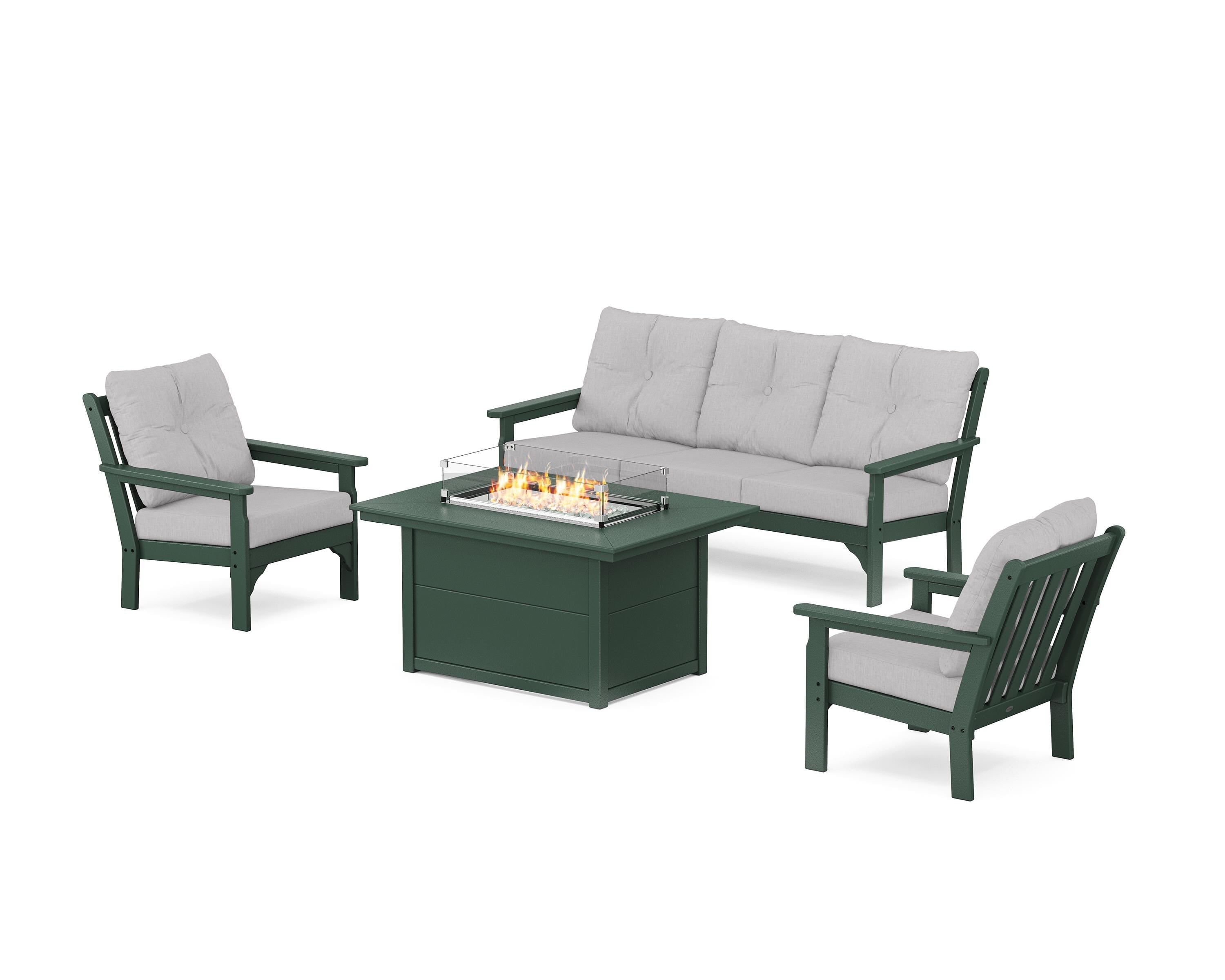 POLYWOOD Vineyard Deep Seating Fire Pit Table Set in Green / Granite