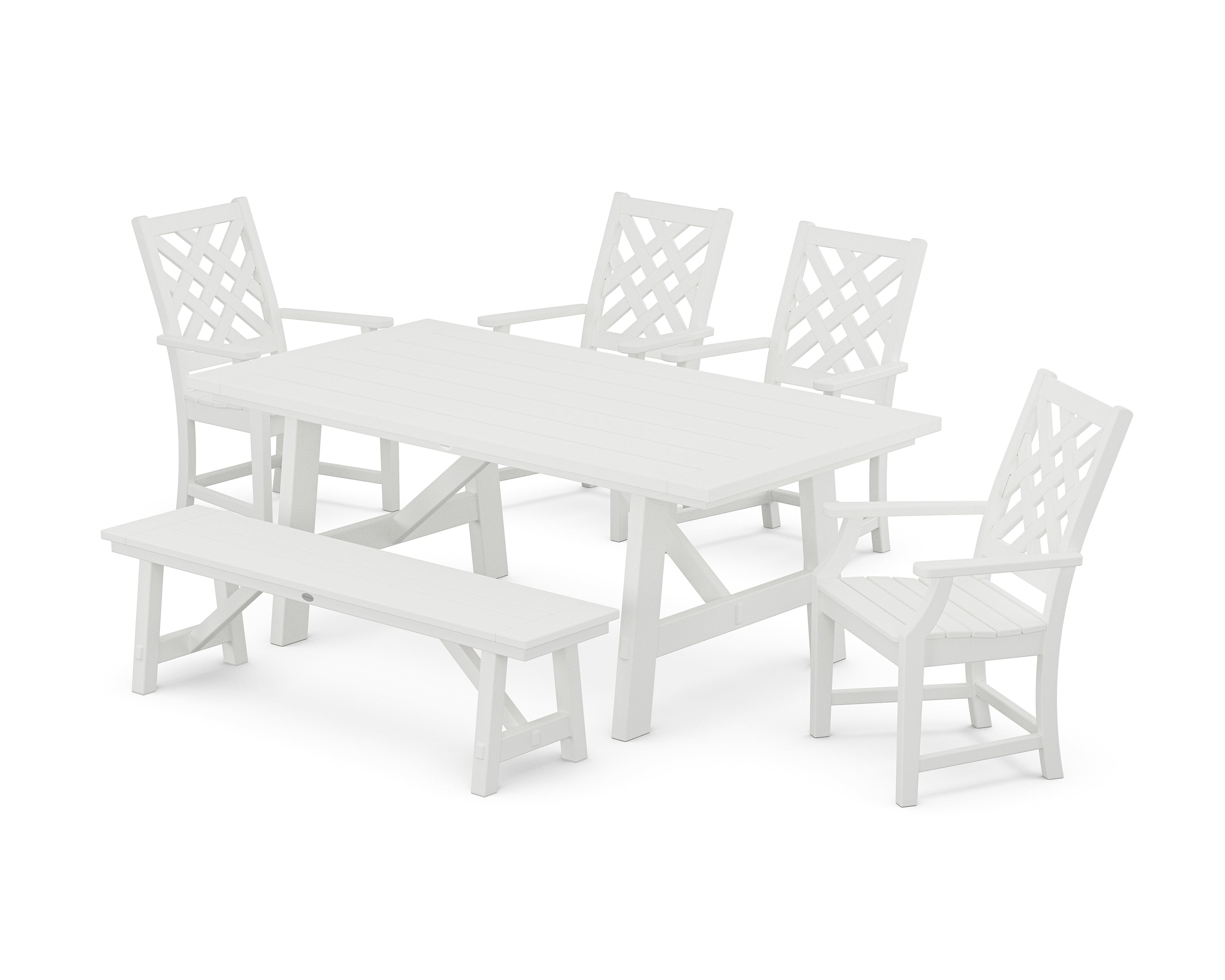 Country Living Wovendale 6-Piece Rustic Farmhouse Dining Set with Bench in White