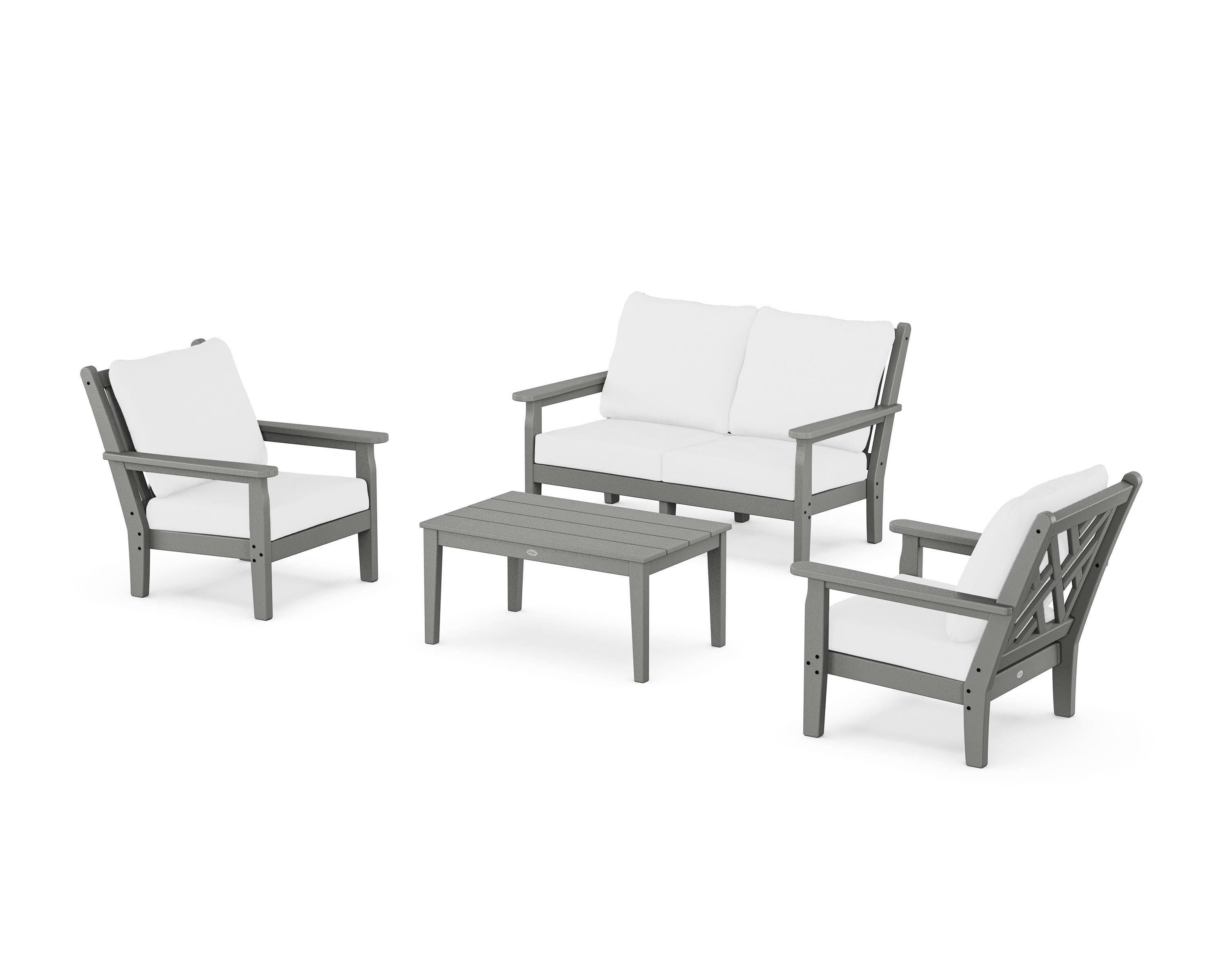 POLYWOOD Chippendale 4-Piece Deep Seating Set with Loveseat in Slate Grey / Natural