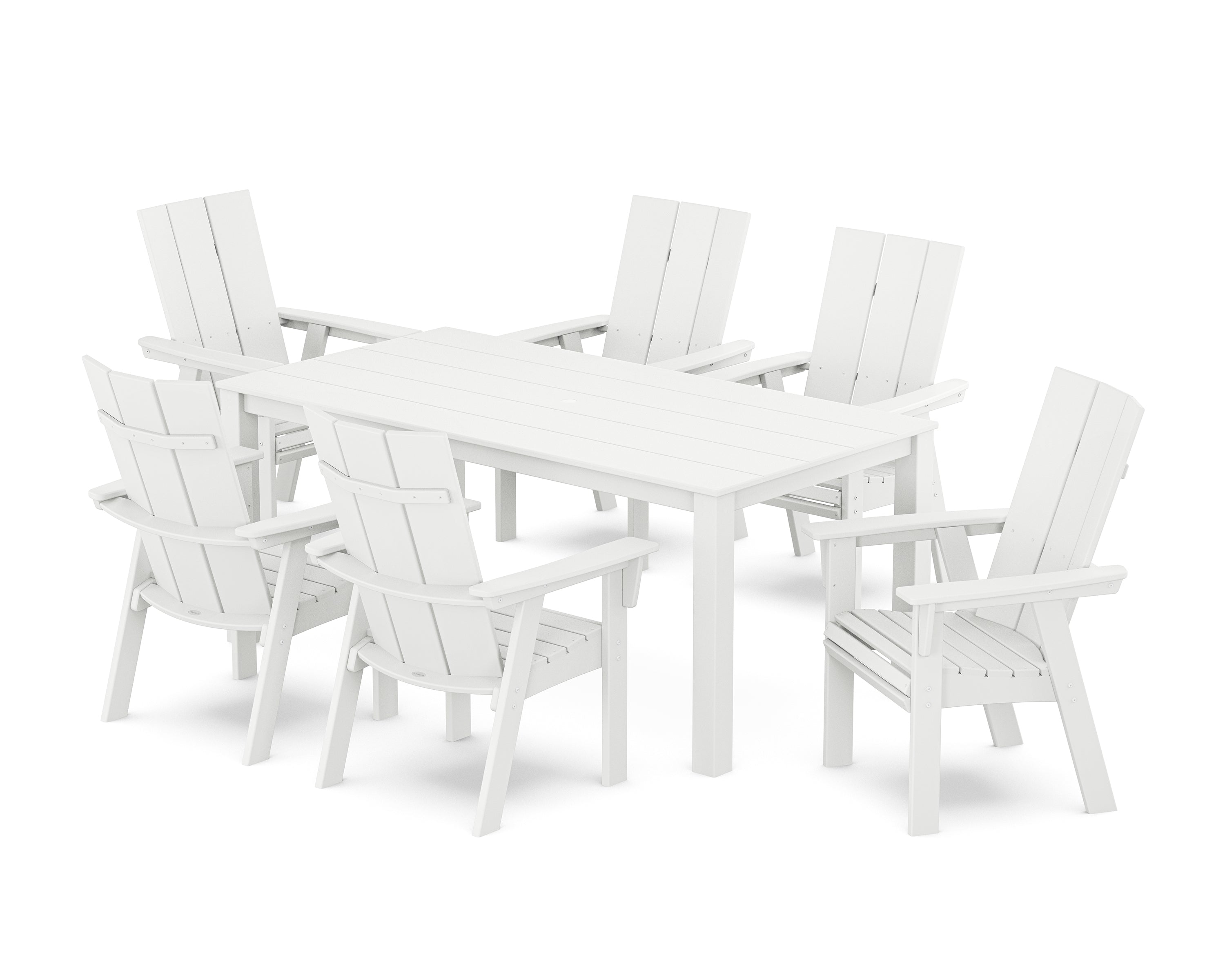 POLYWOOD Modern Curveback Adirondack 7-Piece Parsons Dining Set in White