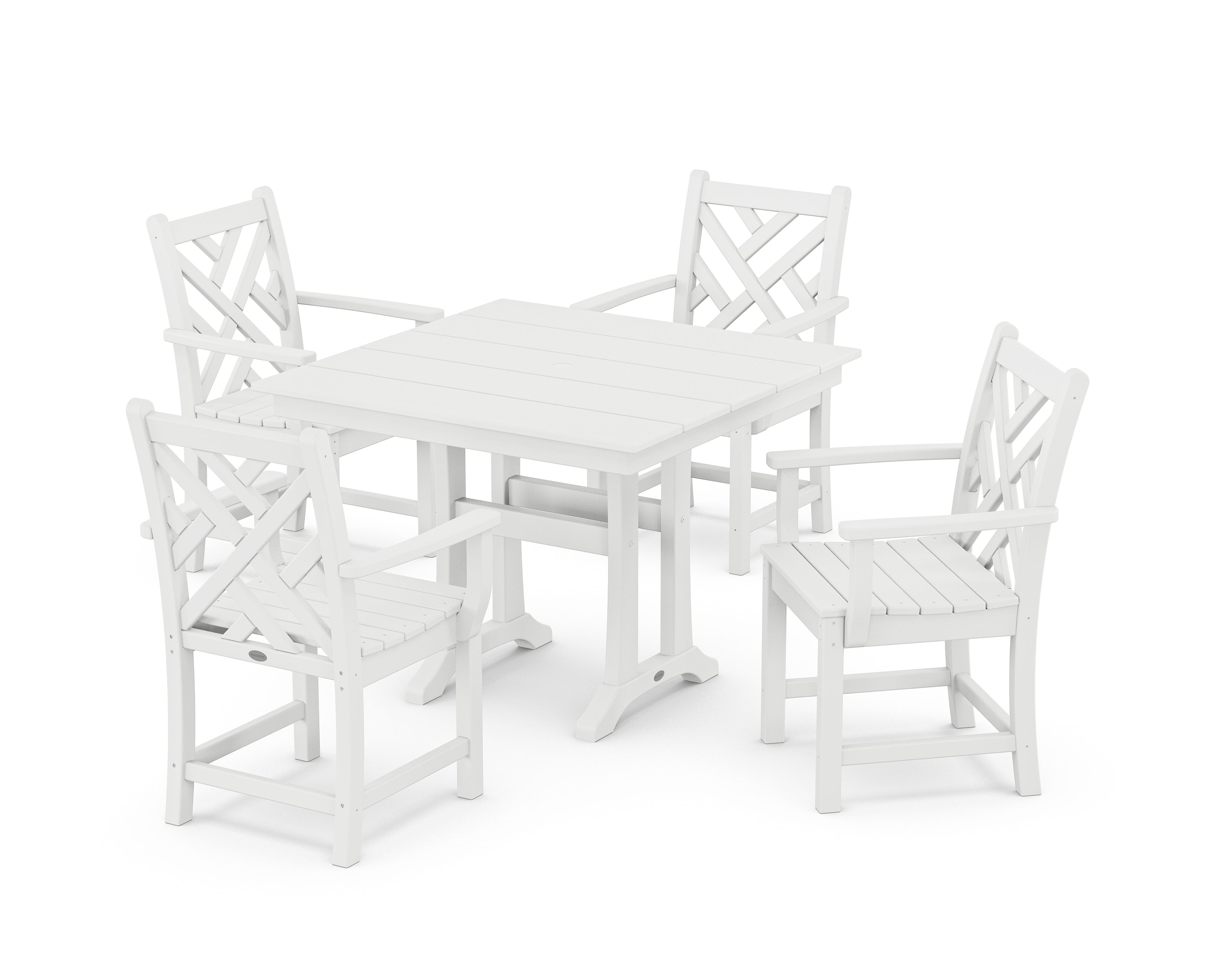 POLYWOOD Chippendale 5-Piece Farmhouse Trestle Arm Chair Dining Set in White