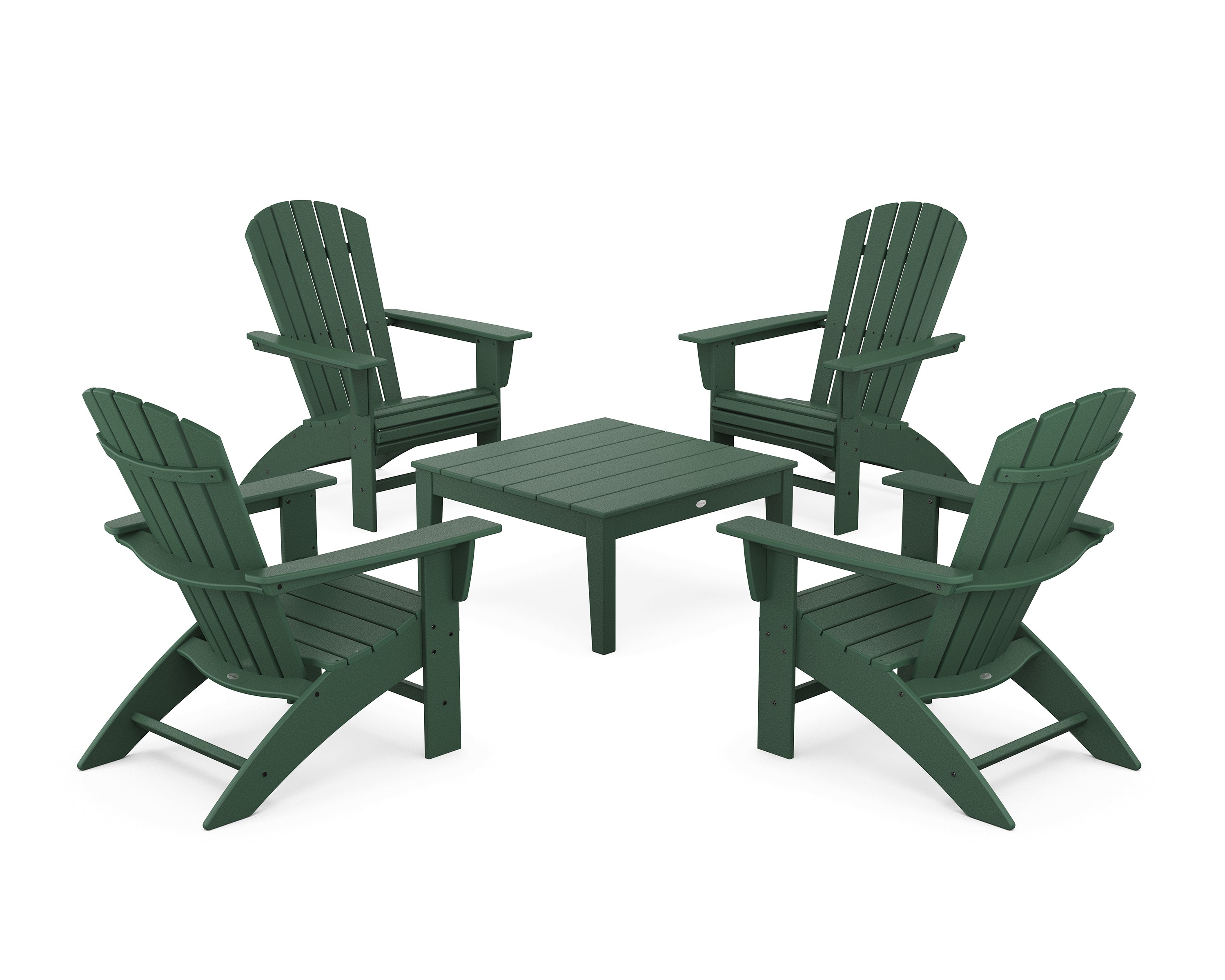 POLYWOOD® 5-Piece Nautical Curveback Adirondack Chair Conversation Set with 36" Conversation Table in Green