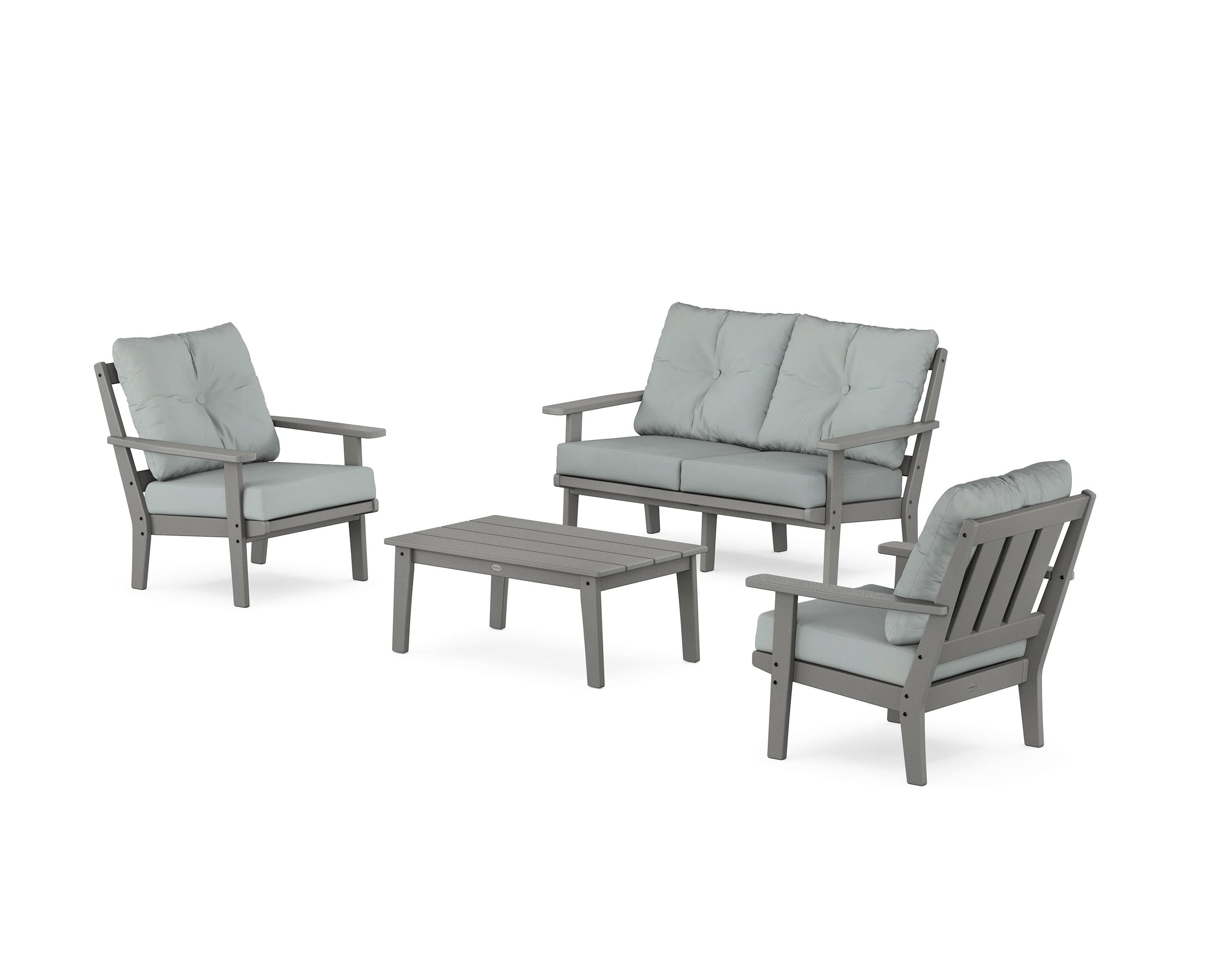 POLYWOOD Oxford 4-Piece Deep Seating Set with Loveseat in Slate Grey / Spa