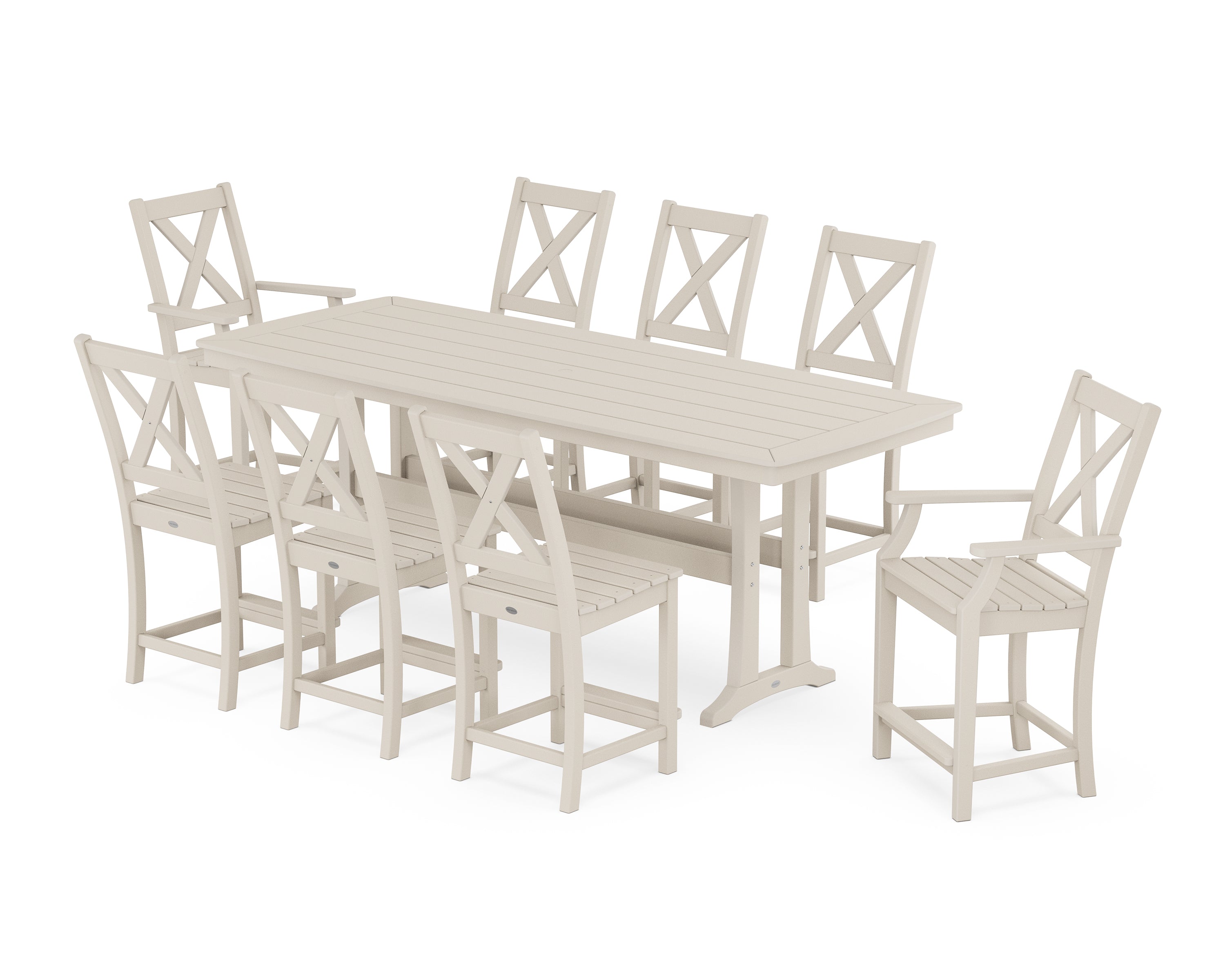 POLYWOOD Braxton 9-Piece Counter Set with Trestle Legs in Sand
