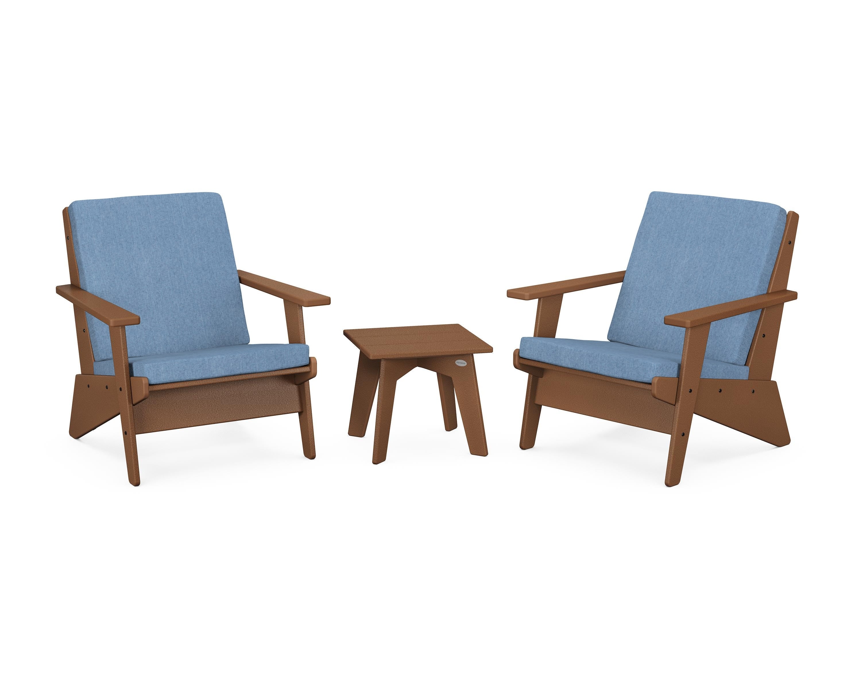 POLYWOOD Riviera Modern Lounge 3-Piece Set in Teak / Sky Blue