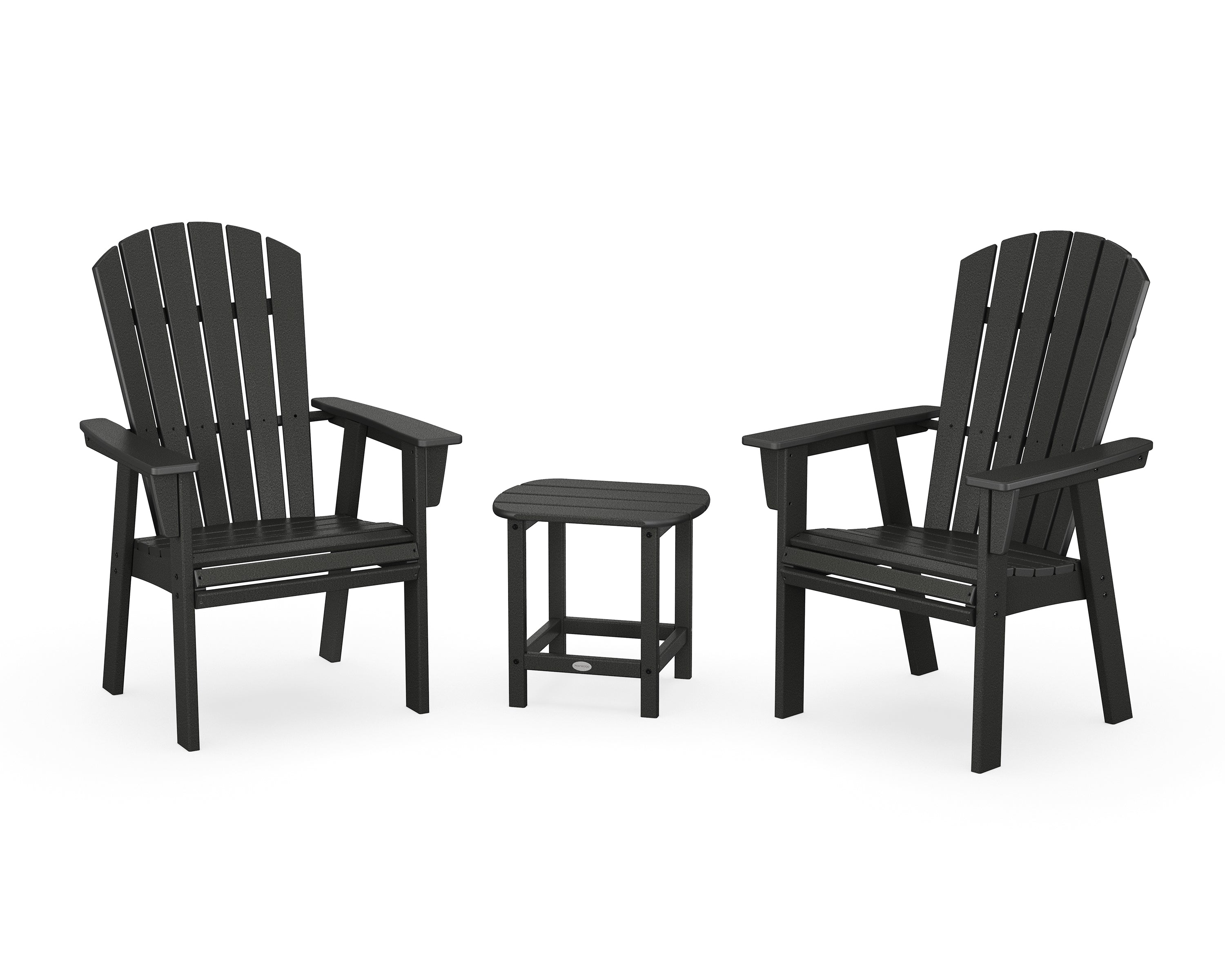 POLYWOOD Nautical 3-Piece Curveback Upright Adirondack Chair Set in Black