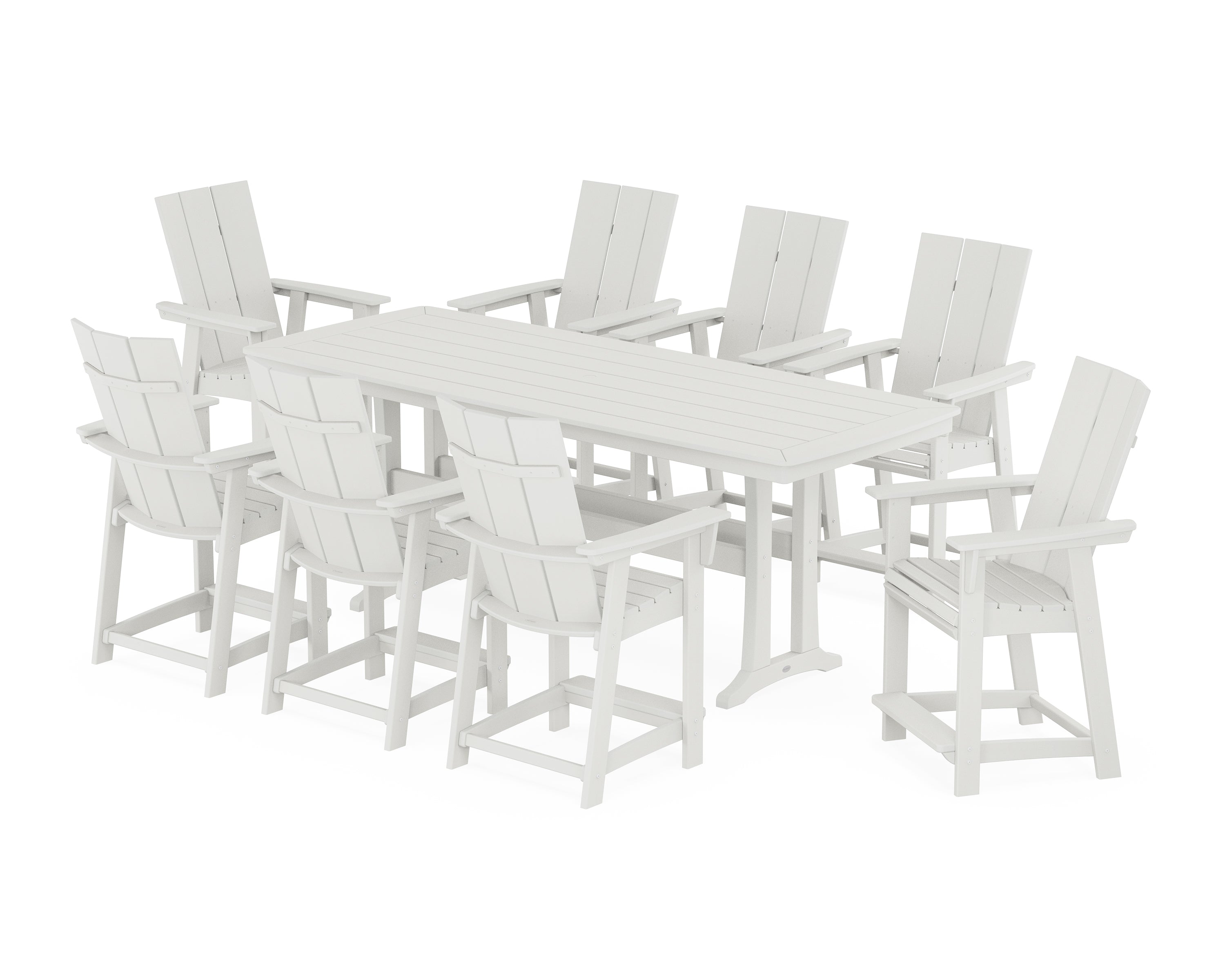 POLYWOOD Modern Curveback Adirondack 9-Piece Counter Set with Trestle Legs in Vintage White