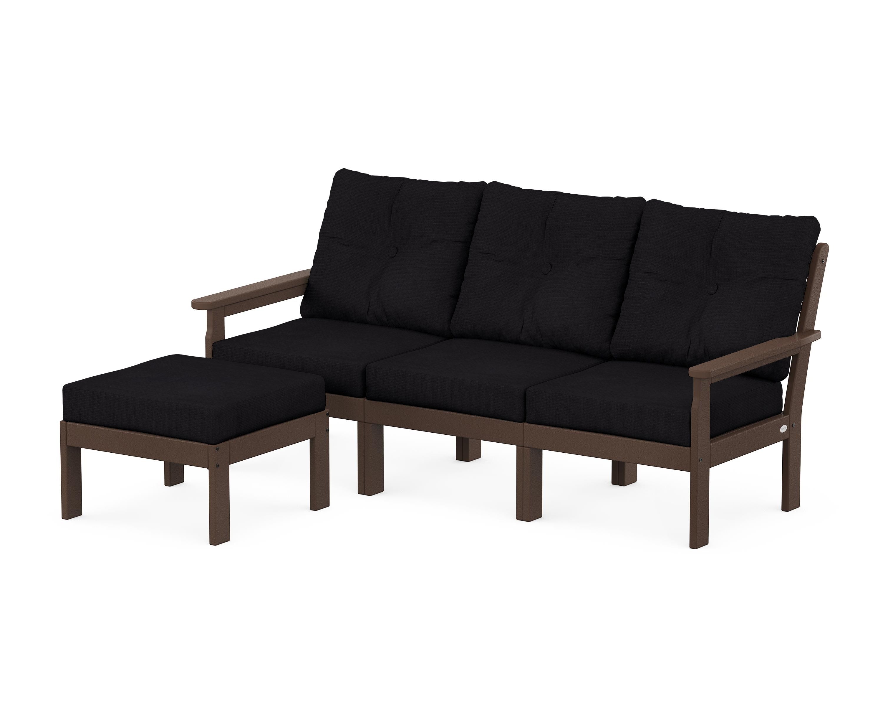 POLYWOOD Vineyard 4-Piece Sectional with Ottoman in Mahogany / Midnight Linen