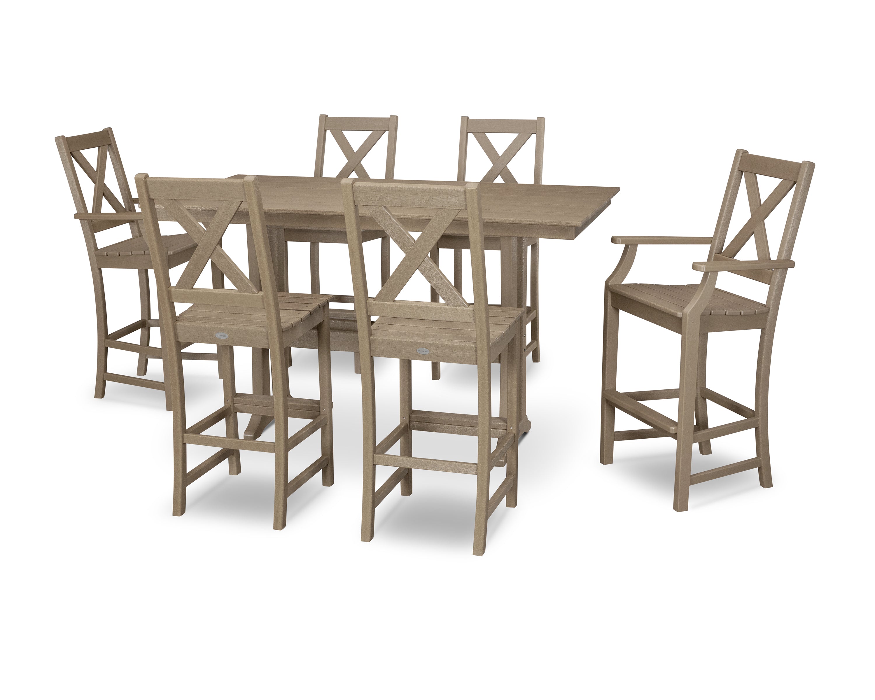 POLYWOOD® Braxton 7-Piece Farmhouse Trestle Bar Set in Vintage Sahara