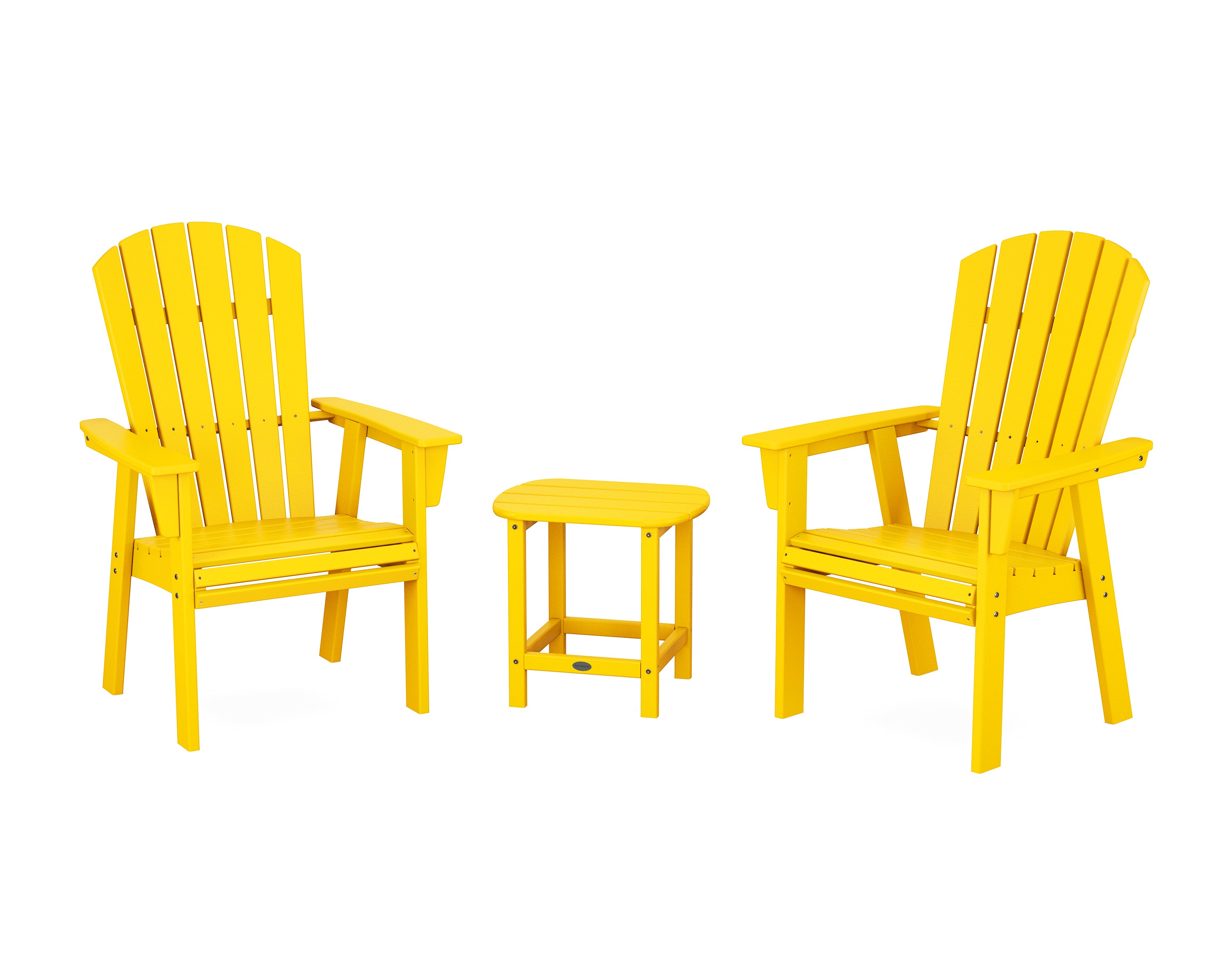POLYWOOD Nautical 3-Piece Curveback Upright Adirondack Chair Set in Lemon