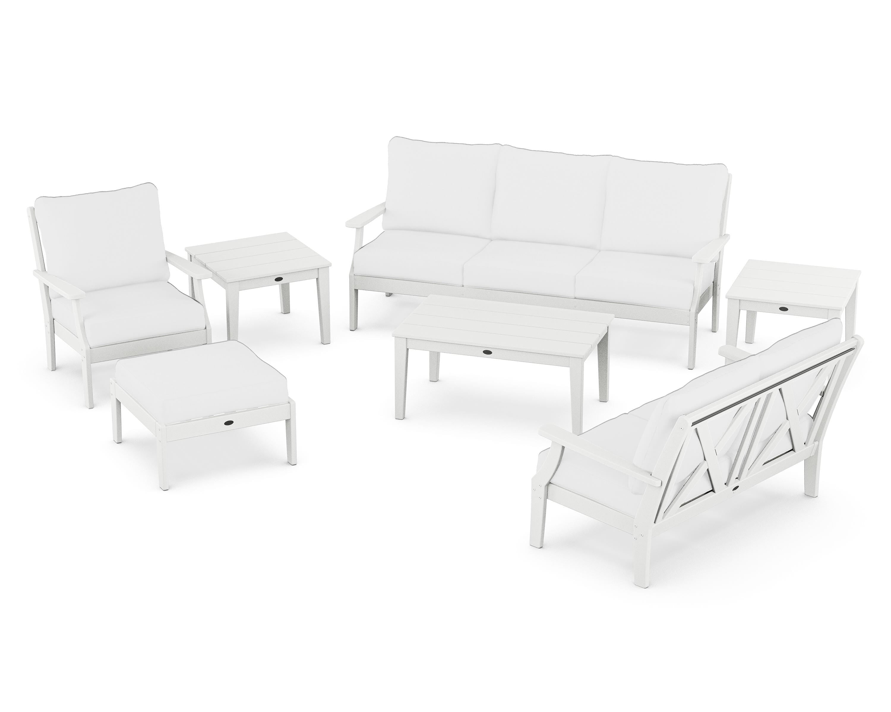 POLYWOOD Braxton 7-Piece Deep Seating Set in White / Natural