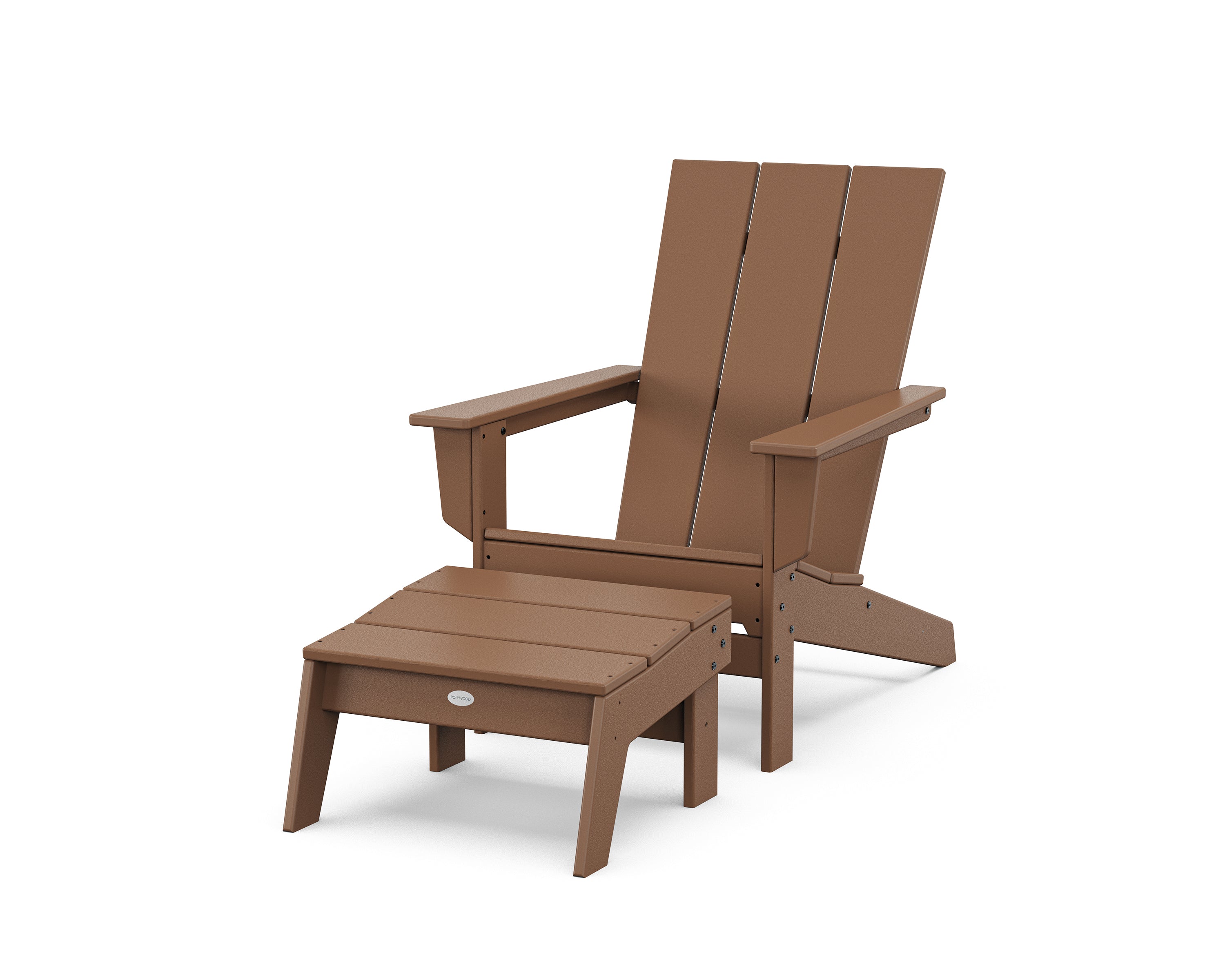 POLYWOOD® Modern Studio Adirondack Chair with Ottoman in Teak