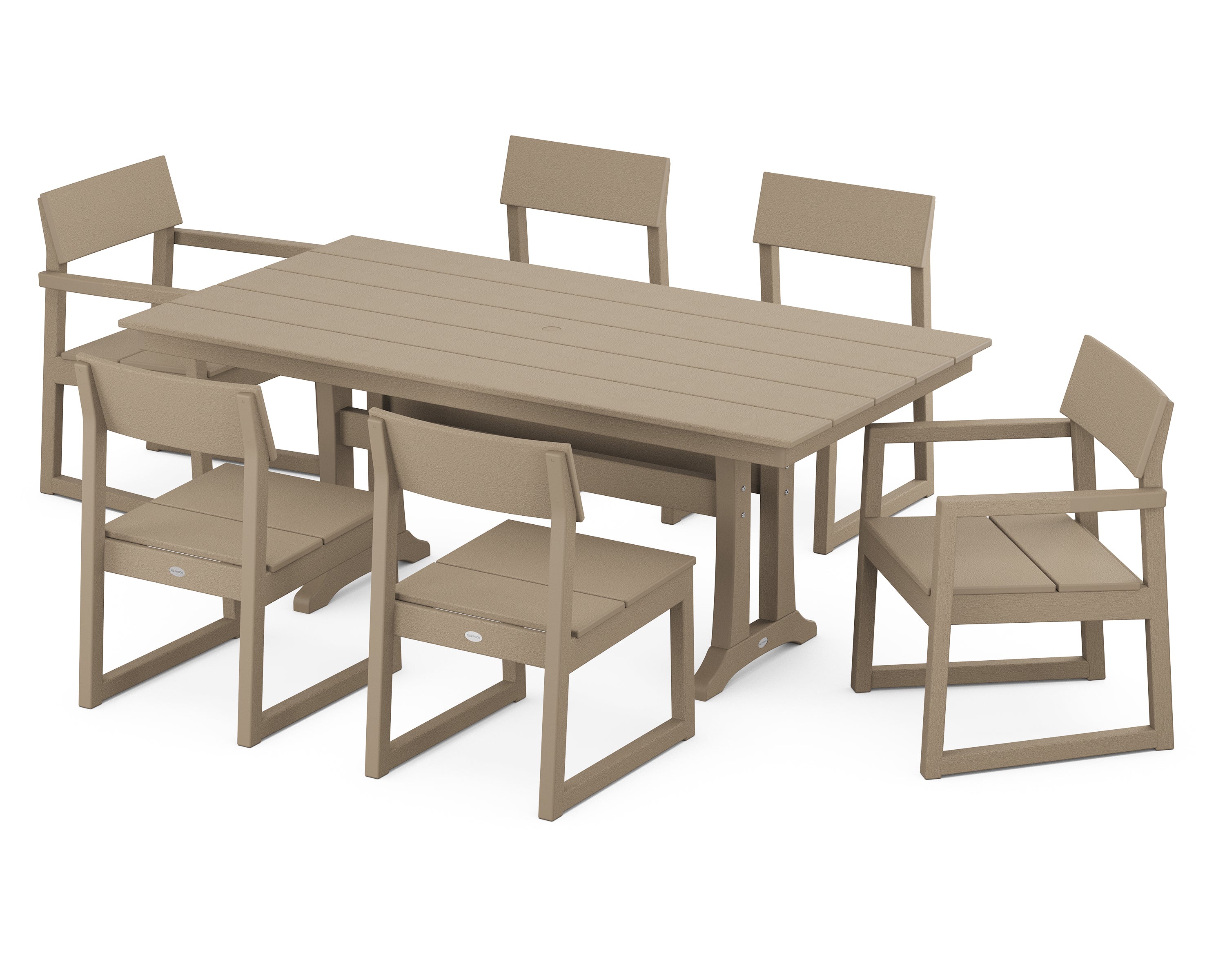POLYWOOD® EDGE 7-Piece Farmhouse Trestle Dining Set in Vintage Sahara