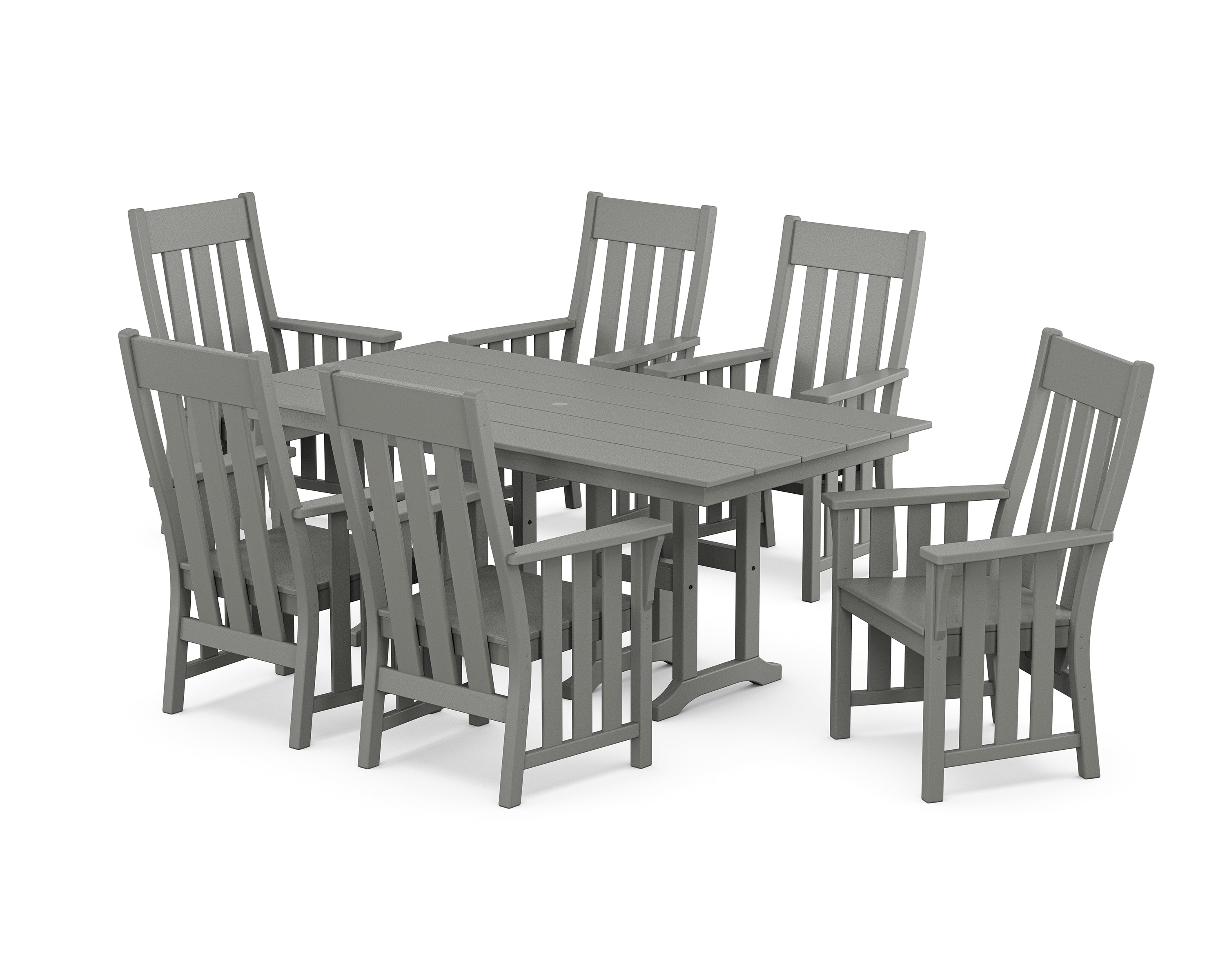 Martha Stewart by POLYWOOD Acadia Arm Chair 7-Piece Farmhouse Dining Set in Slate Grey