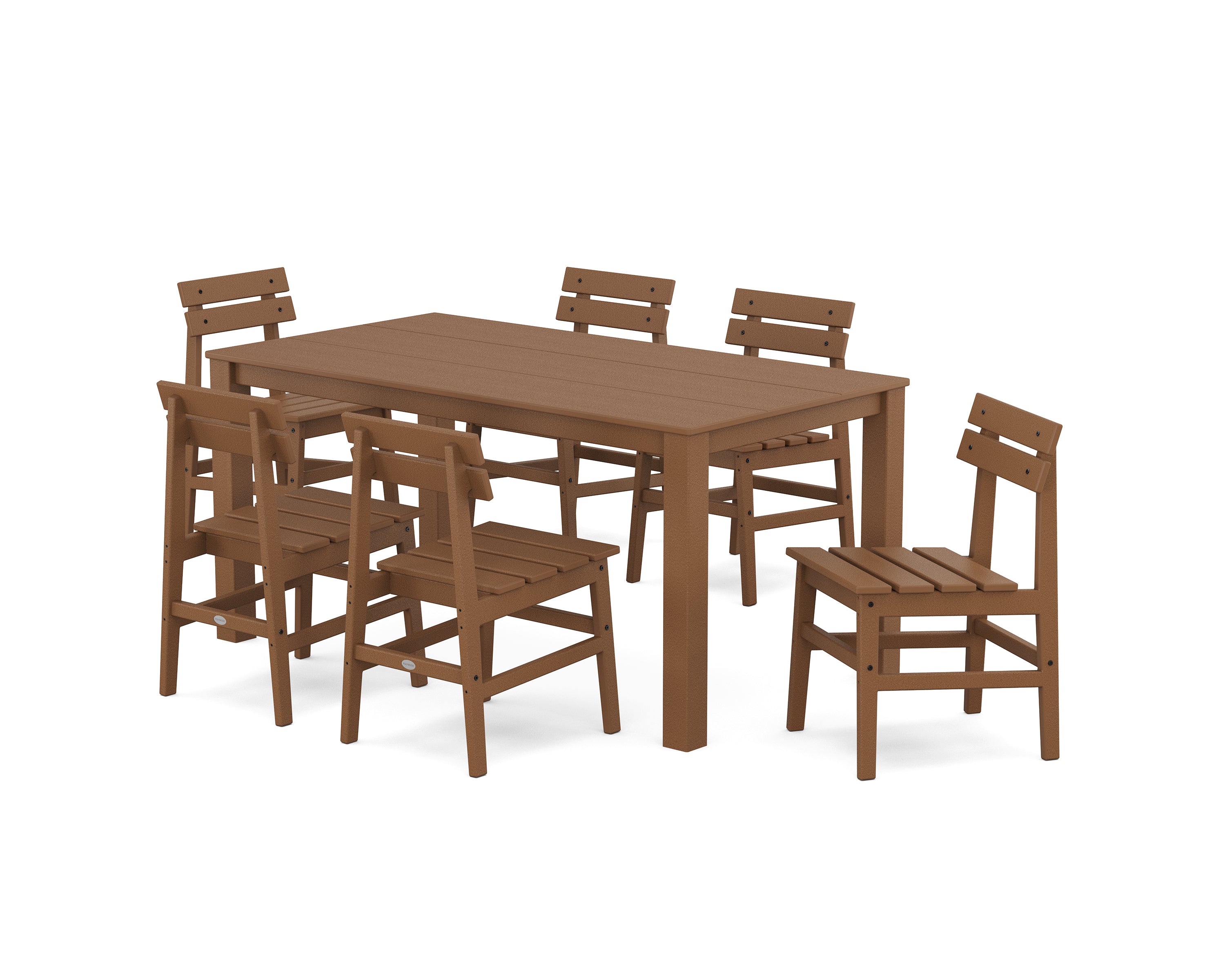 POLYWOOD Modern Studio Plaza Chair 7-Piece Parsons Table Dining Set in Teak