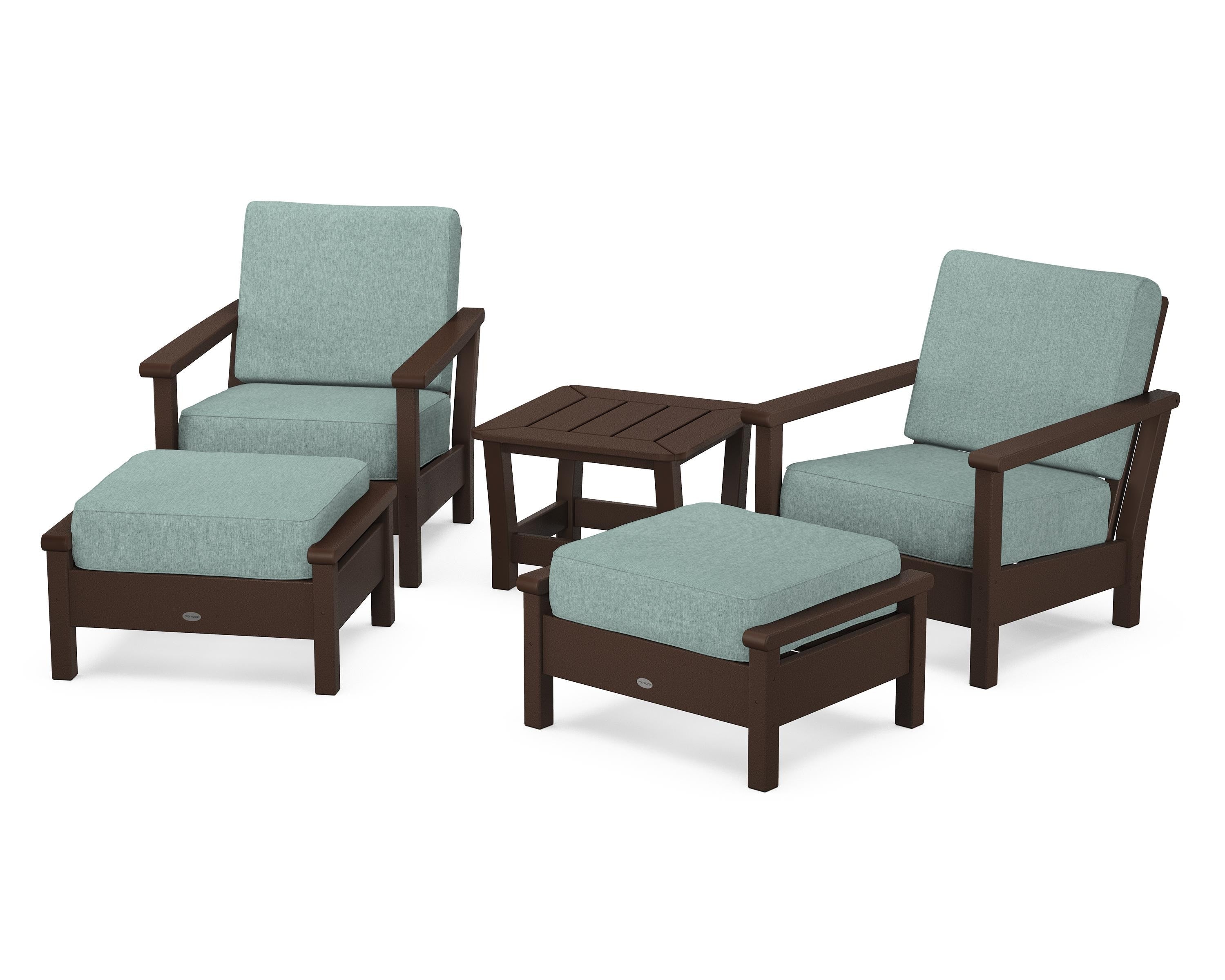 POLYWOOD Harbour 5-Piece Deep Seating Chair Set in Mahogany / Glacier Spa