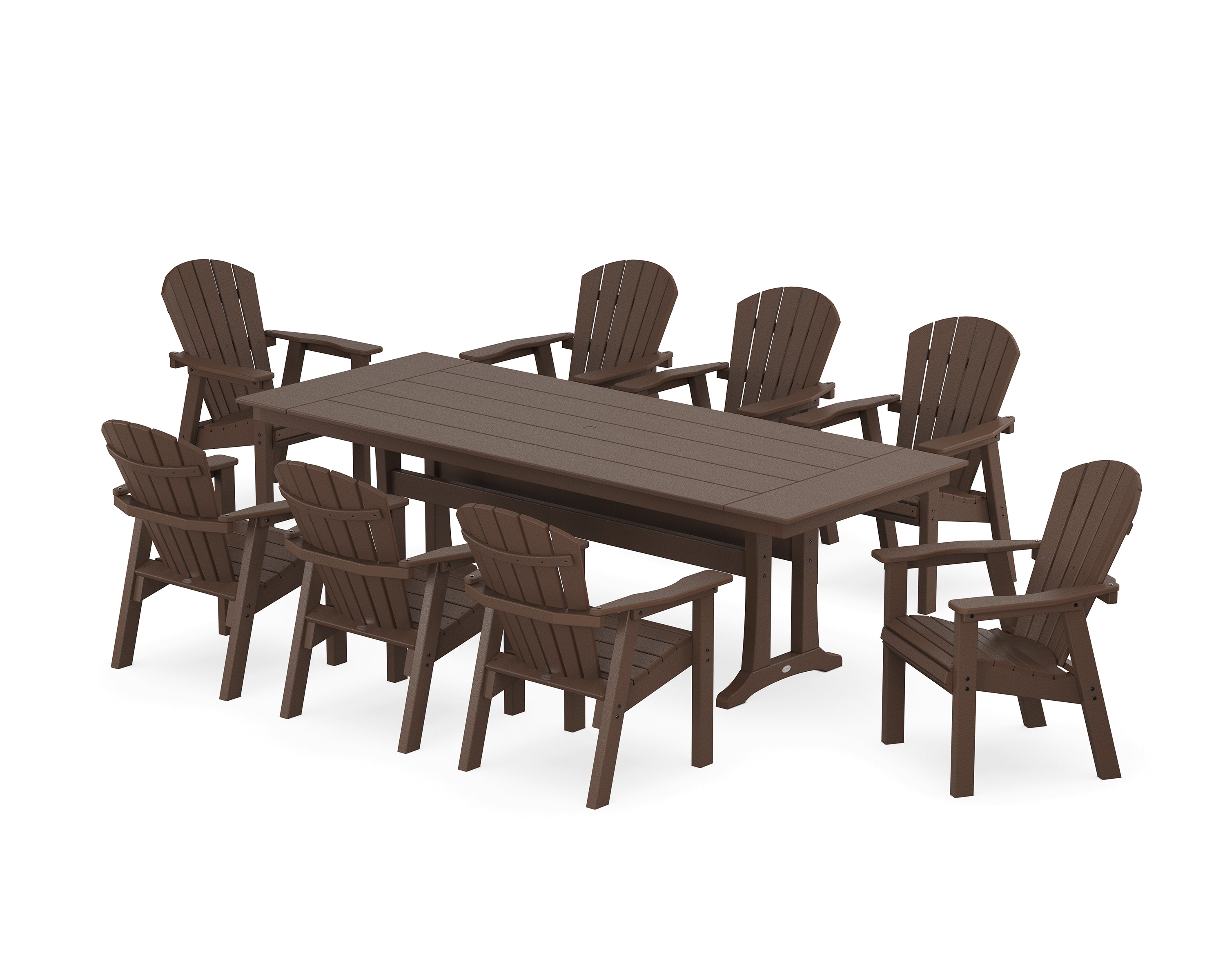 POLYWOOD Seashell 9-Piece Farmhouse Dining Set with Trestle Legs in Mahogany