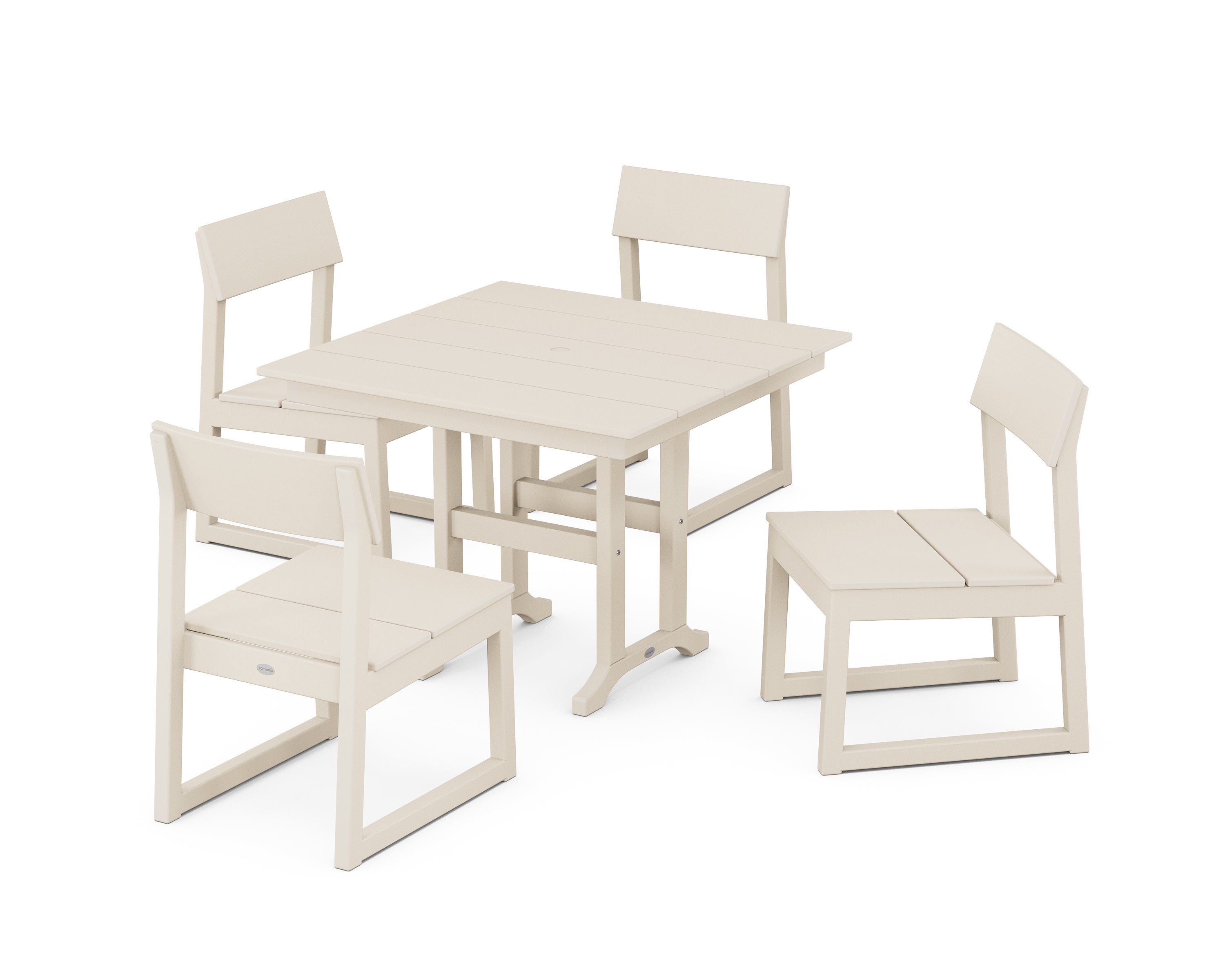 POLYWOOD EDGE Side Chair 5-Piece Farmhouse Dining Set in Sand