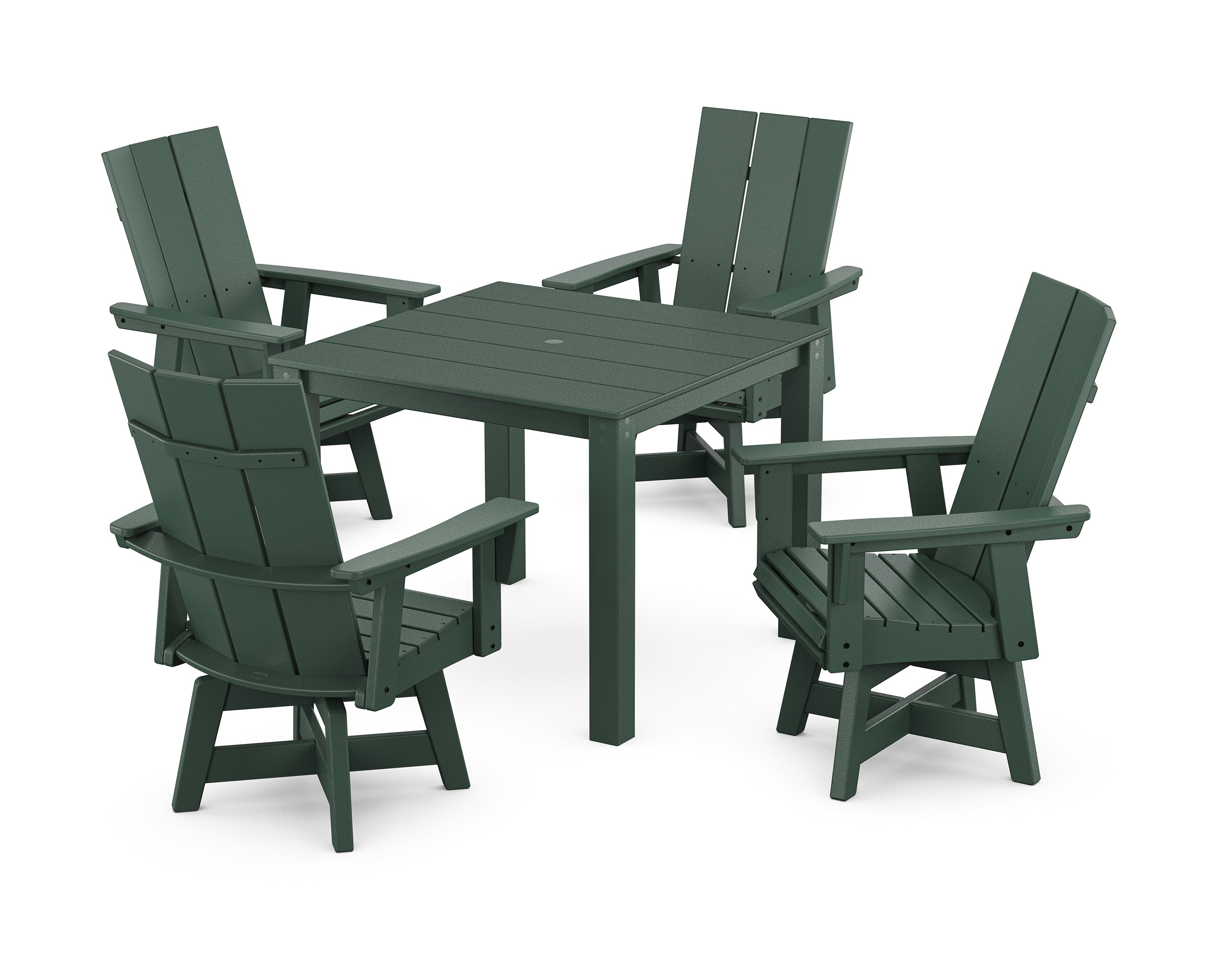 POLYWOOD® Modern Curveback Adirondack 5-Piece Parsons Swivel Dining Set in Green