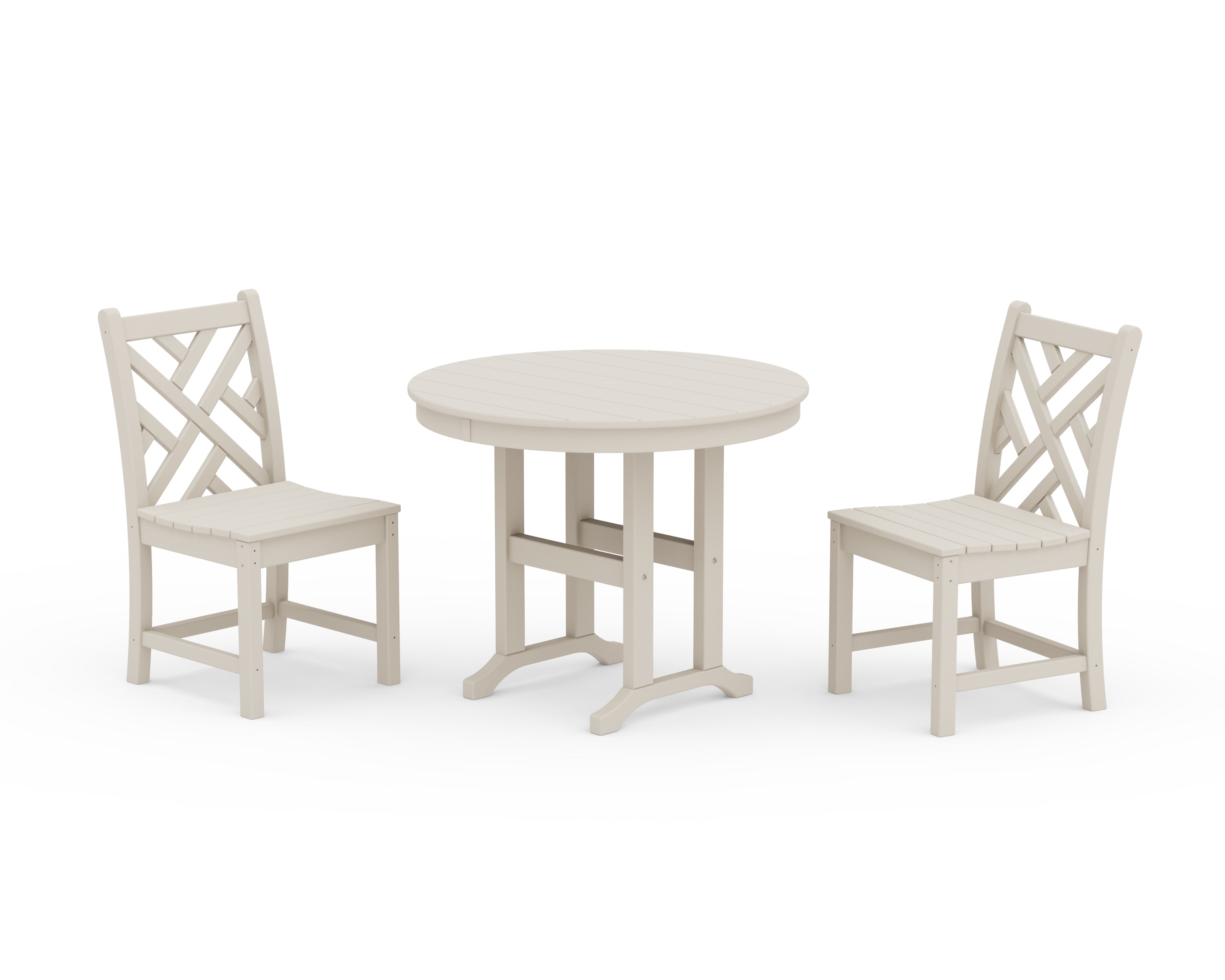 POLYWOOD Chippendale Side Chair 3-Piece Round Dining Set in Sand