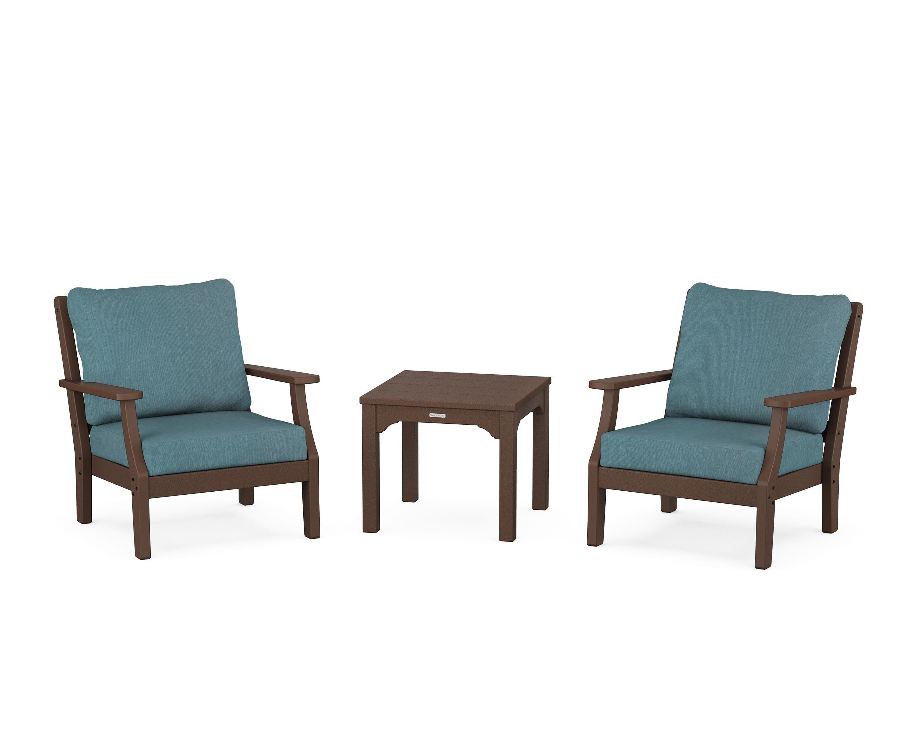 Martha Stewart by POLYWOOD Chinoiserie 3-Piece Deep Seating Set in Mahogany / Ocean Teal