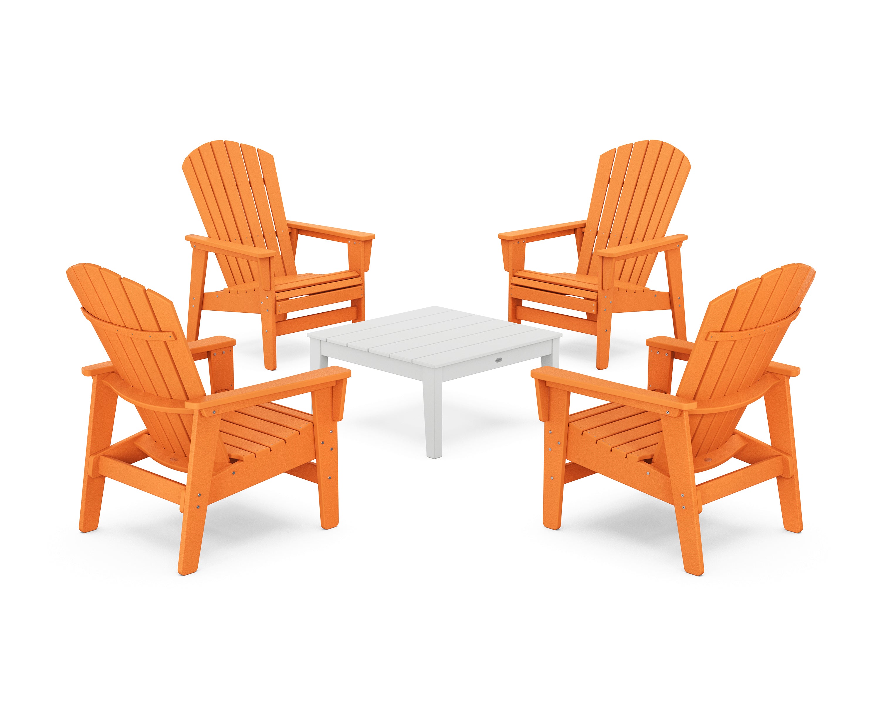 POLYWOOD 5-Piece Nautical Grand Upright Adirondack Chair Conversation Group in Tangerine / White