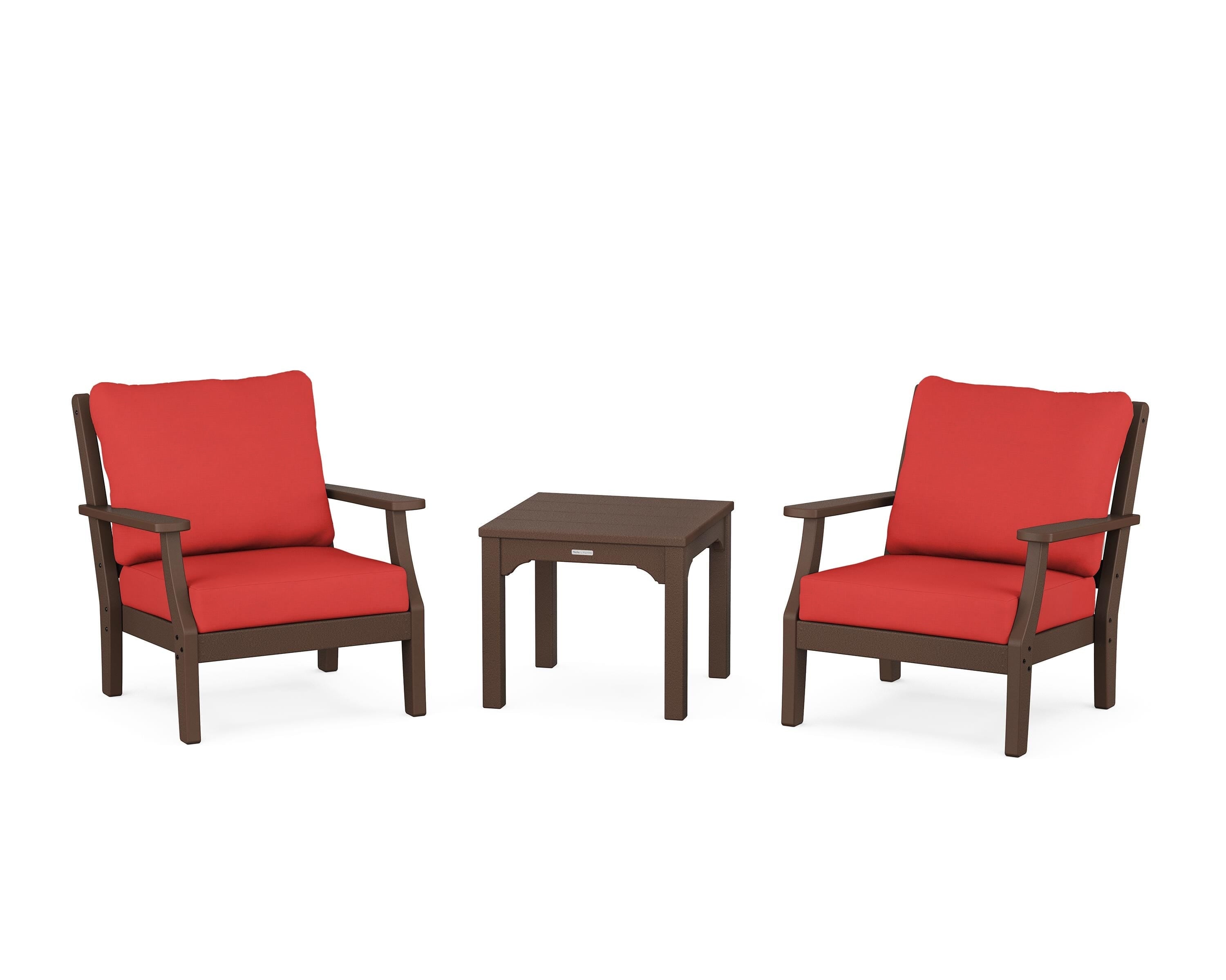 Martha Stewart by POLYWOOD Chinoiserie 3-Piece Deep Seating Set in Mahogany / Crimson Linen